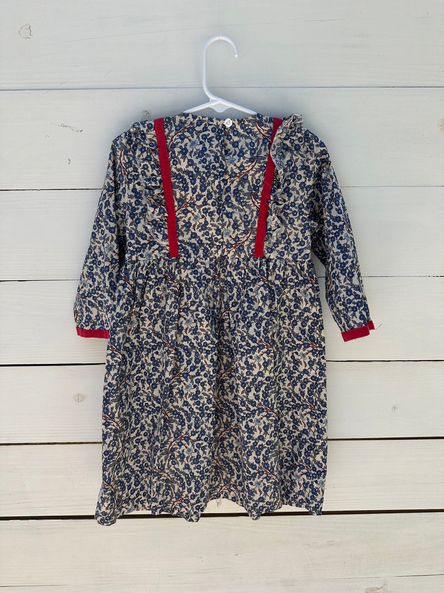 5T- Bisby Dress - Blue Floral with Corduroy details