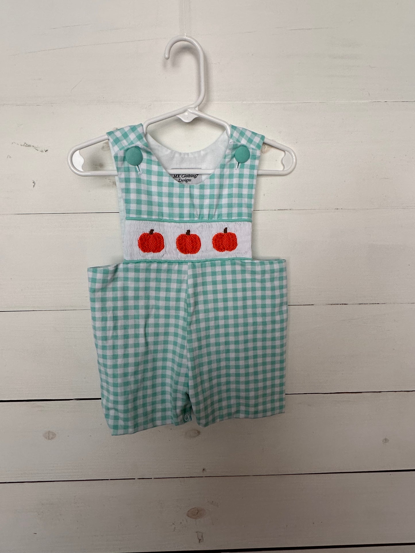 MK Clothing Design - Mint Gingham Smocked Pumpkin Jon Jons