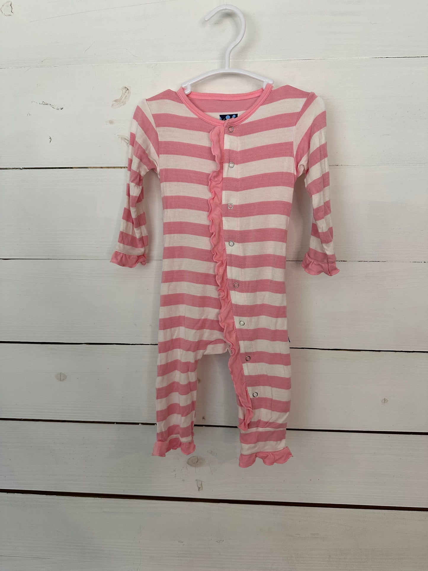 3-6M - Kickee Pants Pink and White Ruffled Romper