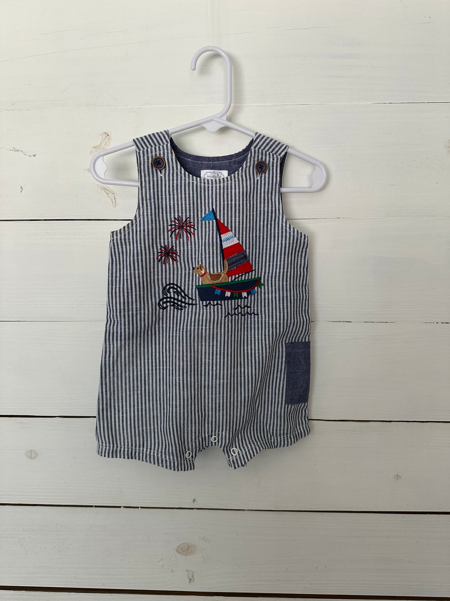 6/9M - Mud Pie Patriot Dog and Sailboat Jon Jon