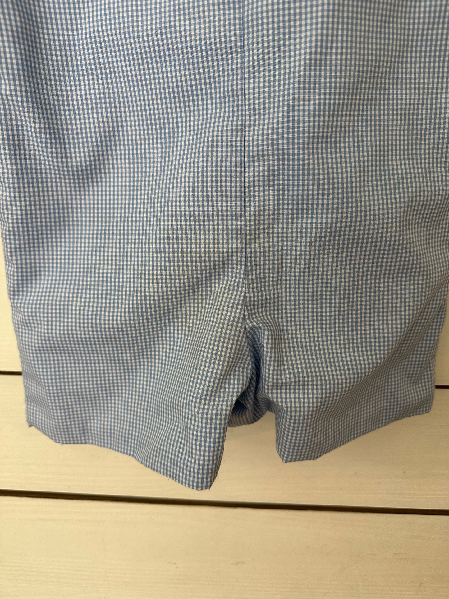 2T - Stitchy Fish Peter Pan Collared Blue Gingham Jon Jon with French Knot Sea Shells