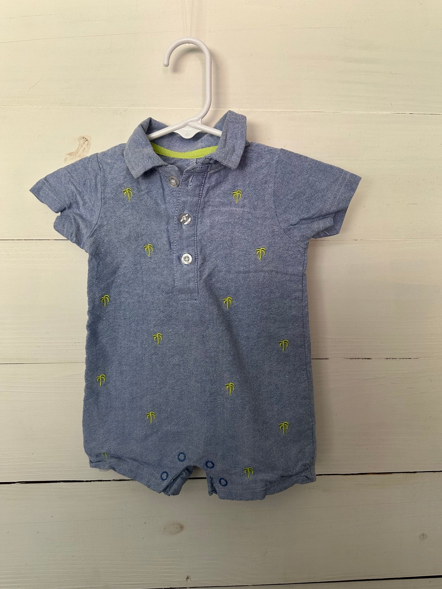 Crown & Ivy - Chambray with Embroidered Lime Palm Trees