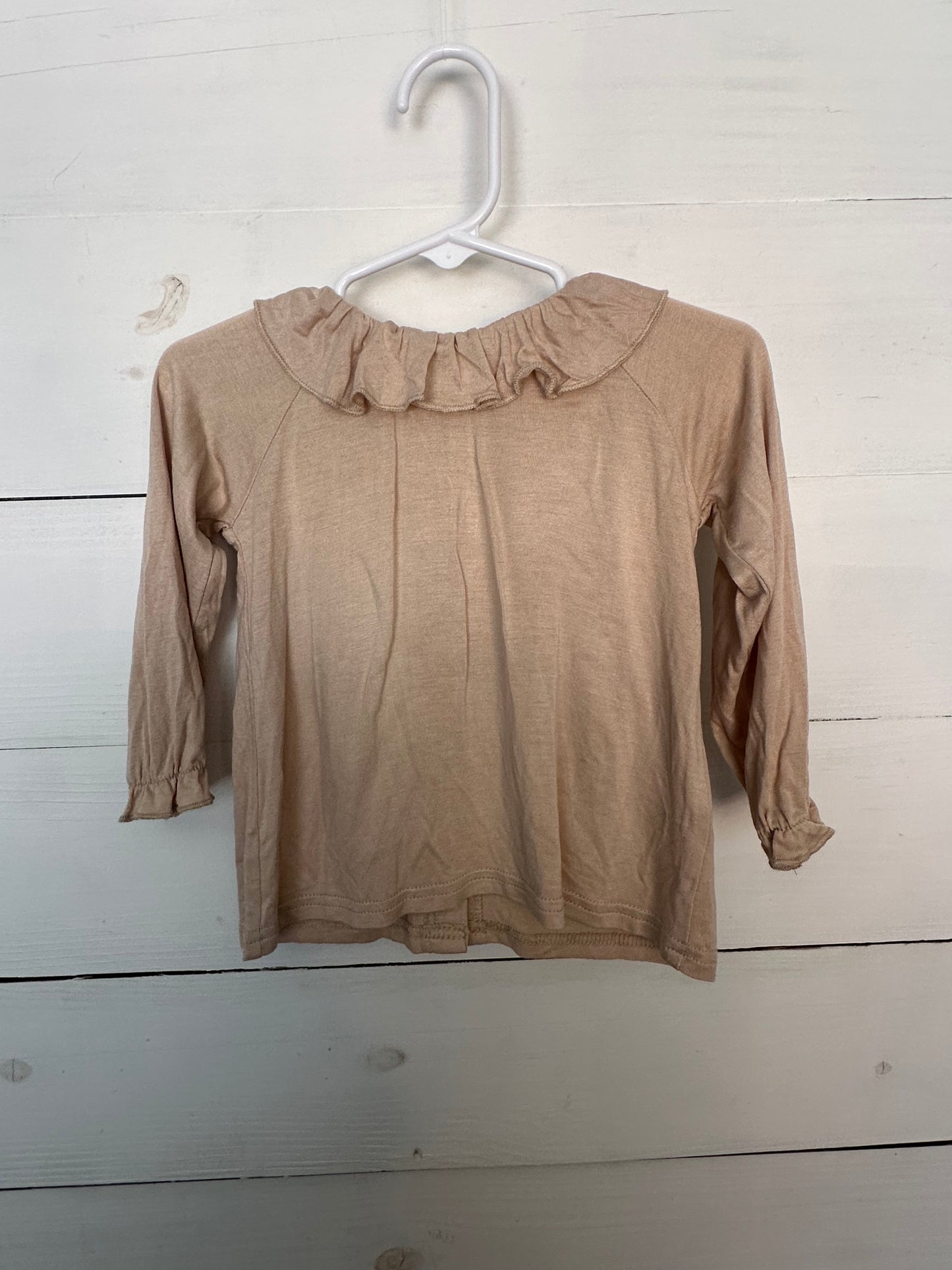 12M - Chelsea & Violet Taupe Ruffle Collar Button Up Shirt