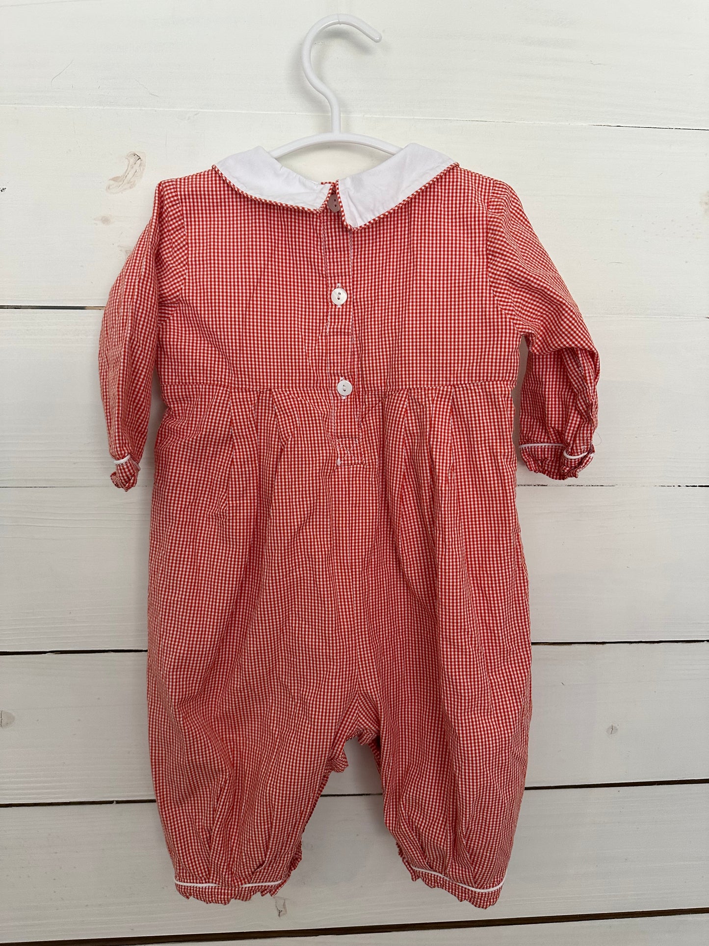 12M - Orange Gingham Romper with Smocked Turkeys