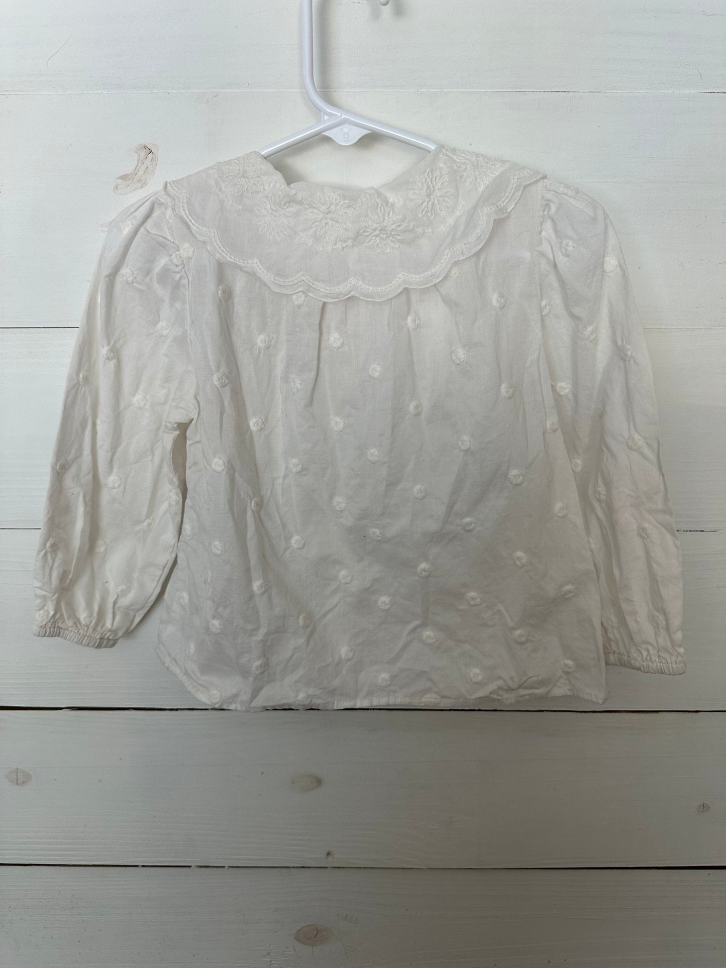 Zara Blouse Ivory with Embroidered Dots and flower details on collar