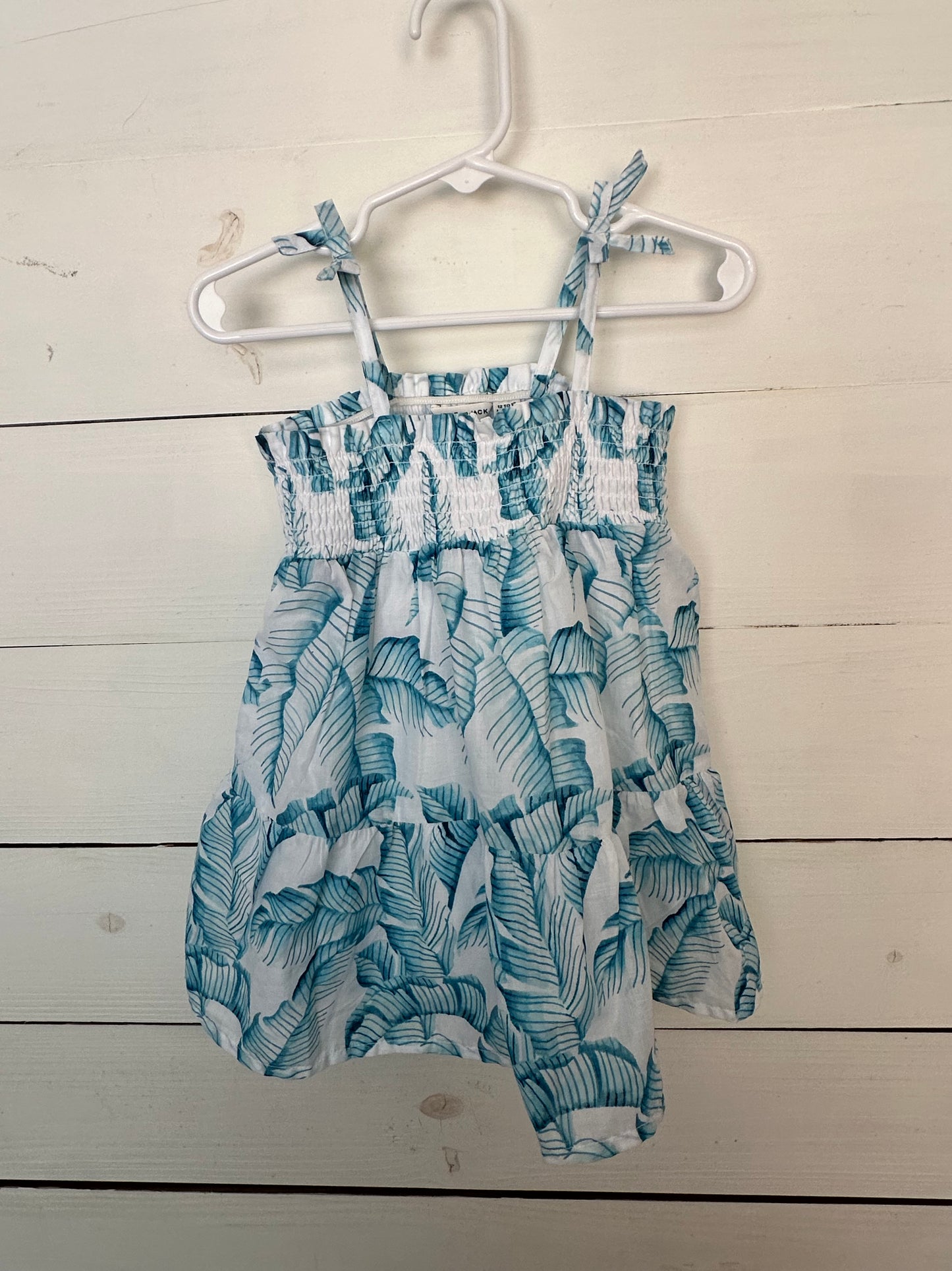 12/18M - Janie & Jack Blue Palm Dress with bloomers and matching head band- NWT