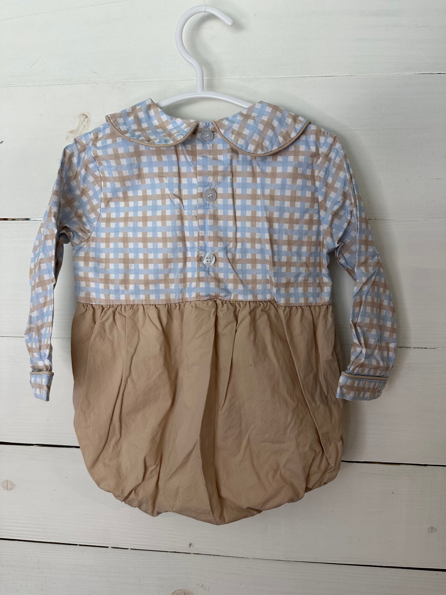 18M - Stitchy Fish Tan & Baby Blue Longsleeve Bubble