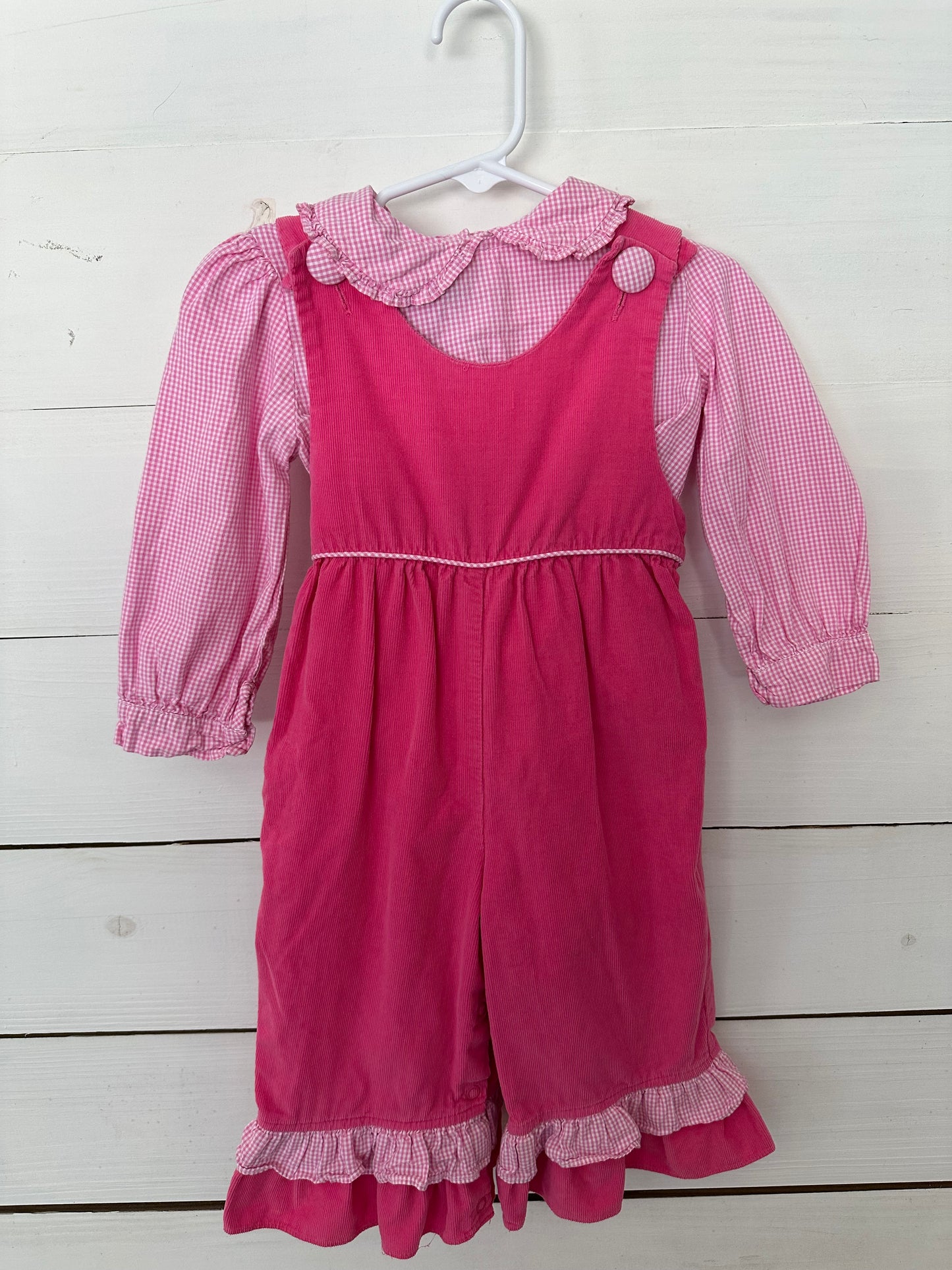 Shrimp & Grits Pink Overalls with Pink Gingham Undershirt