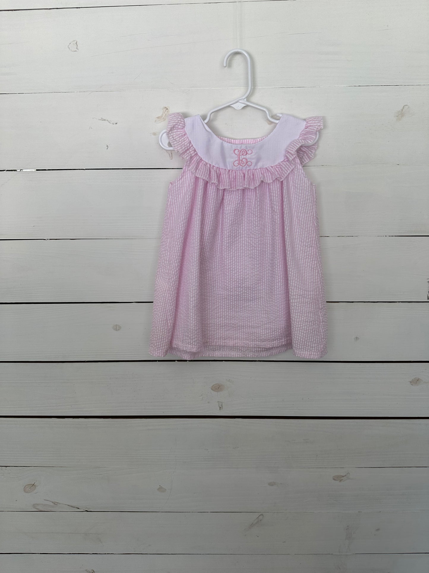 12/18M - Pink Seersucker dress with C personalization