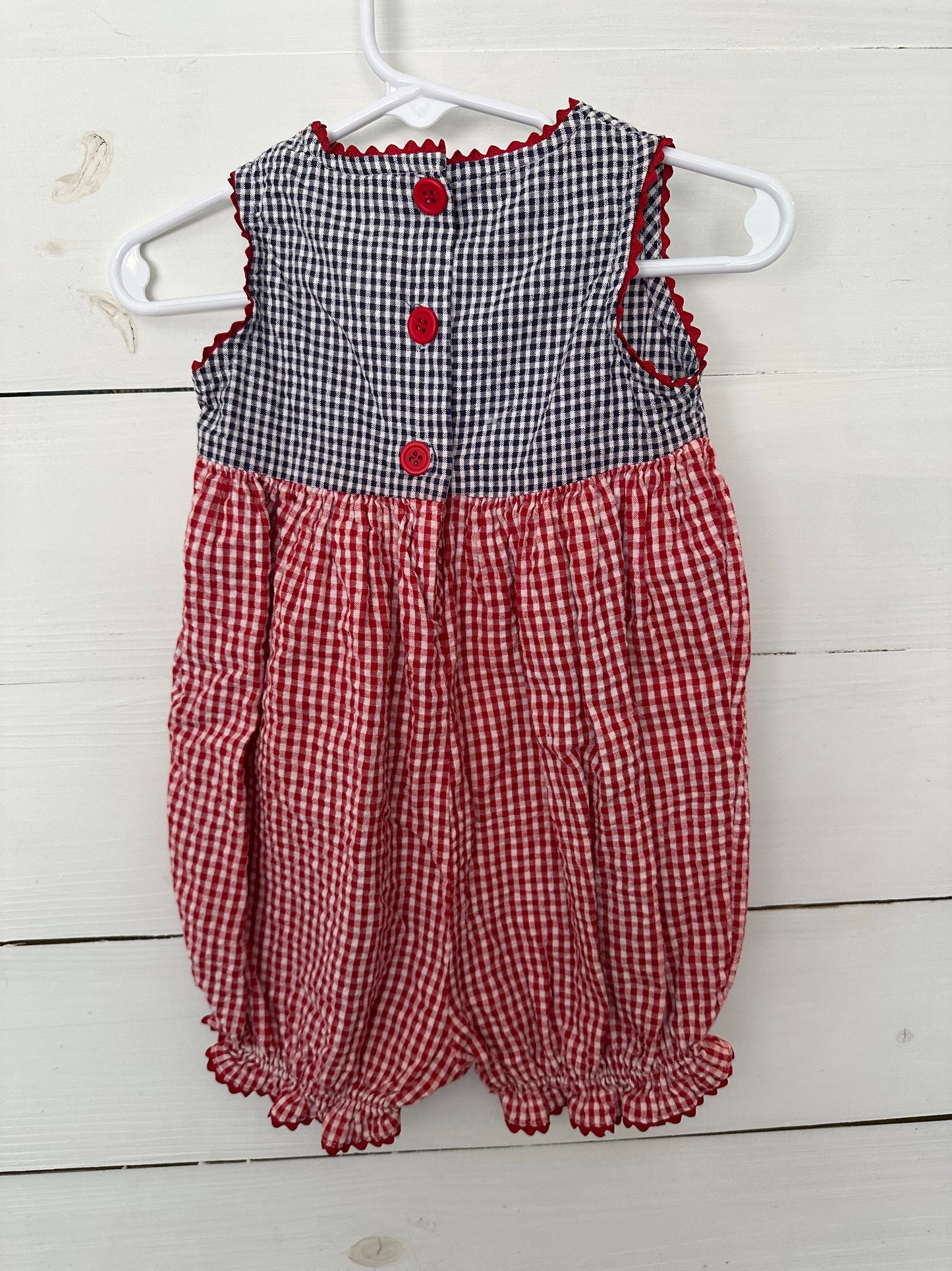12m- Gingham Patriotic Cottontails Original Romper