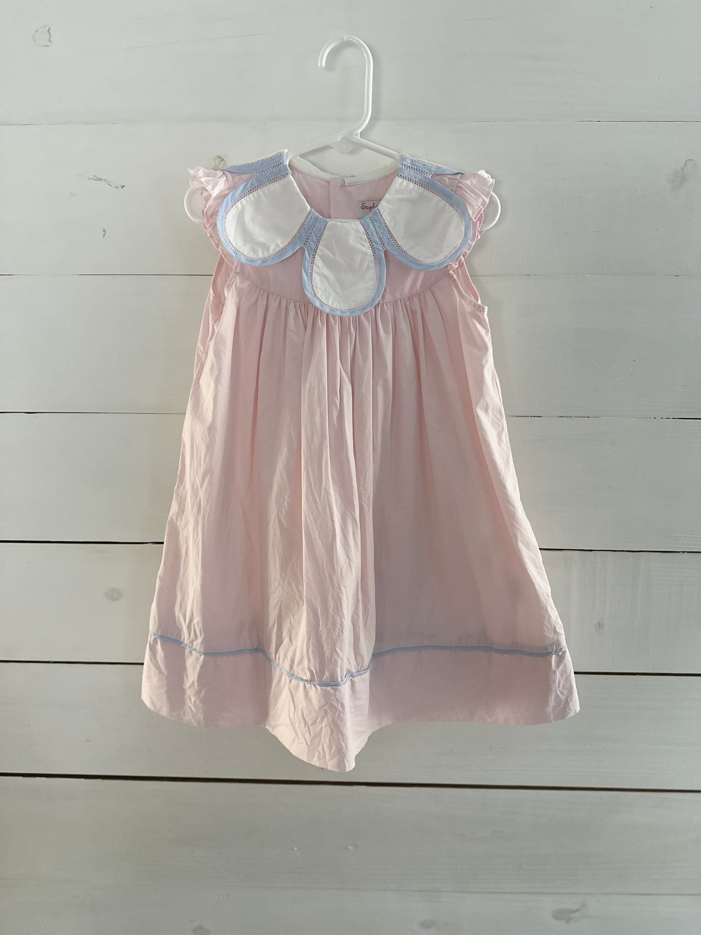 Sophie & Lucas Pink & White with Blue Trim Petal Collar Dress