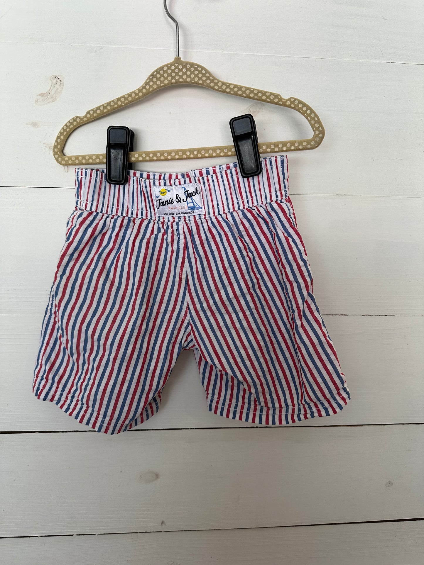 2T - Janie and Jack Red, White, and Blue Striped Board Shorts