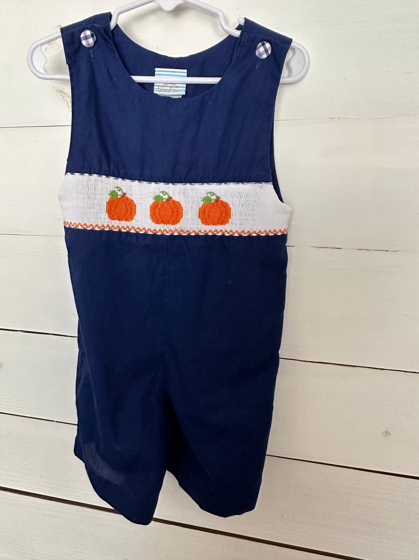 Navy Jon Jon with Smocked Pumpkins