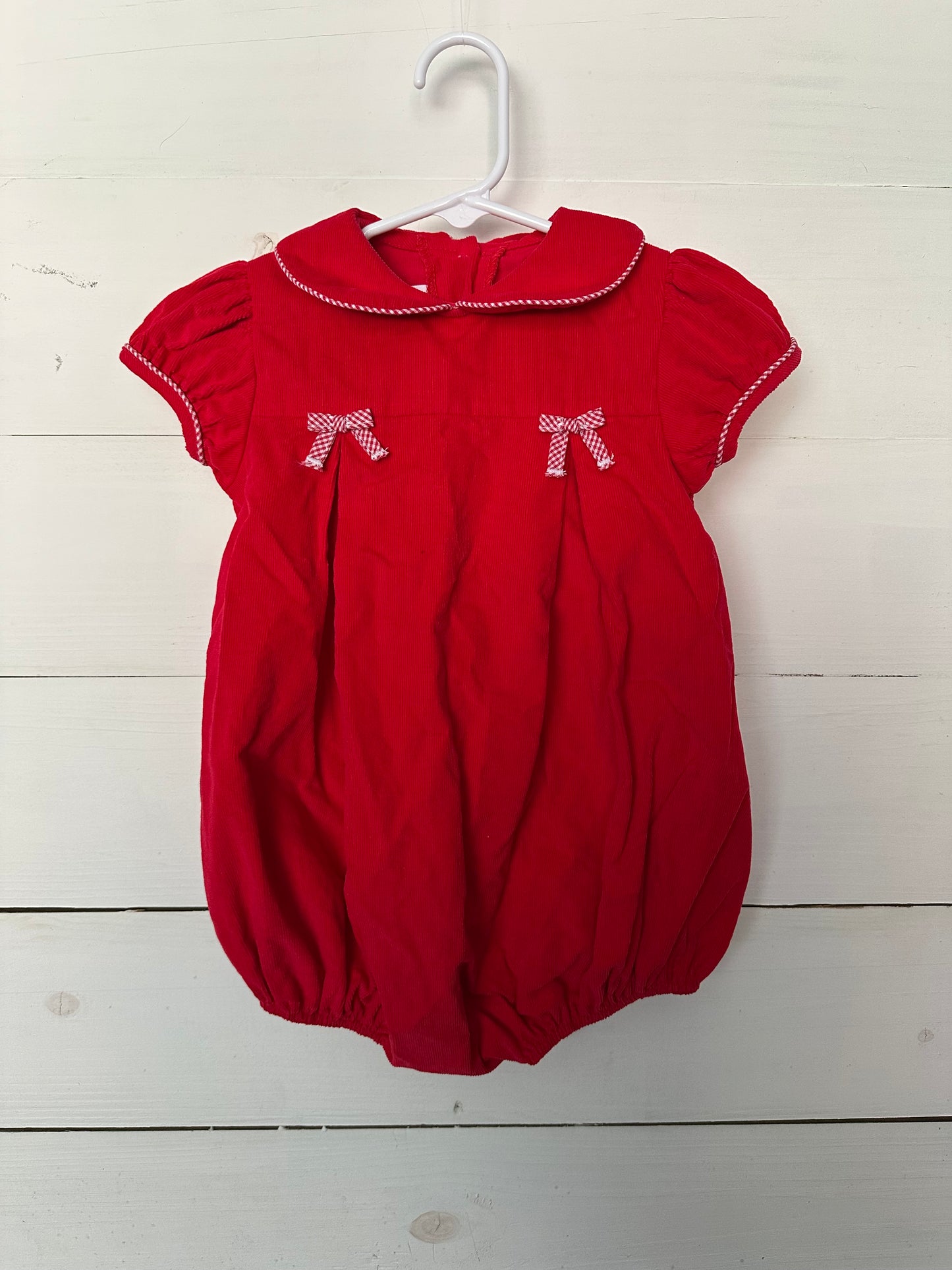 Stelly Belly Red Corduroy Bubble with Gingham Trim & Bows