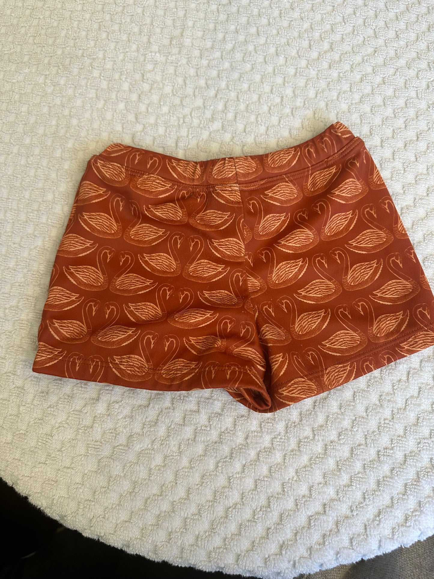 18-24M- Kortni Jeane Orange Swans Swim Trunks - Euro Short Style