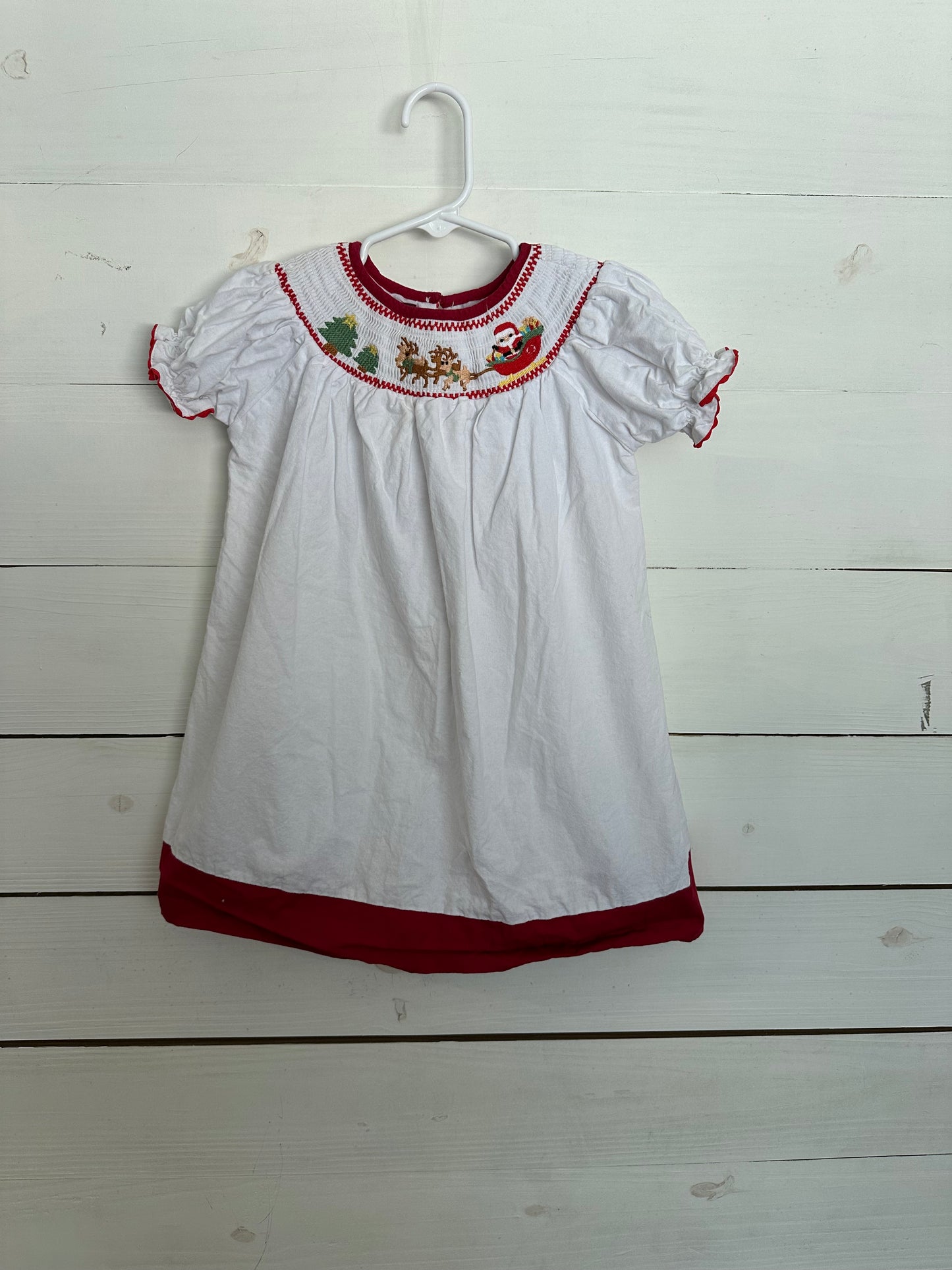 Lil Cactus White with Red Trim Santa and Reindeer Bishop Dress