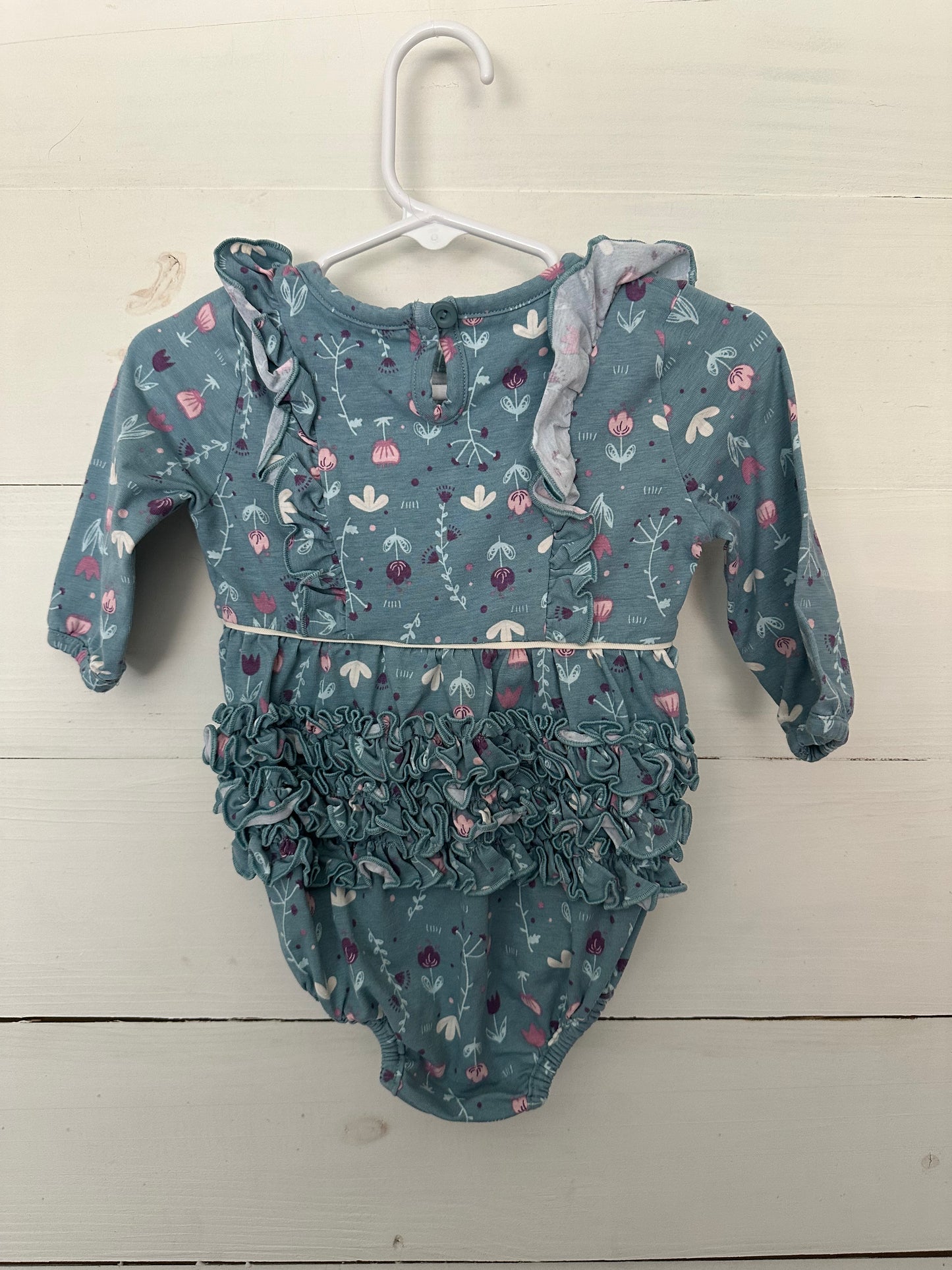 Ruffle Butts Teal Bubble with Purple Flowers