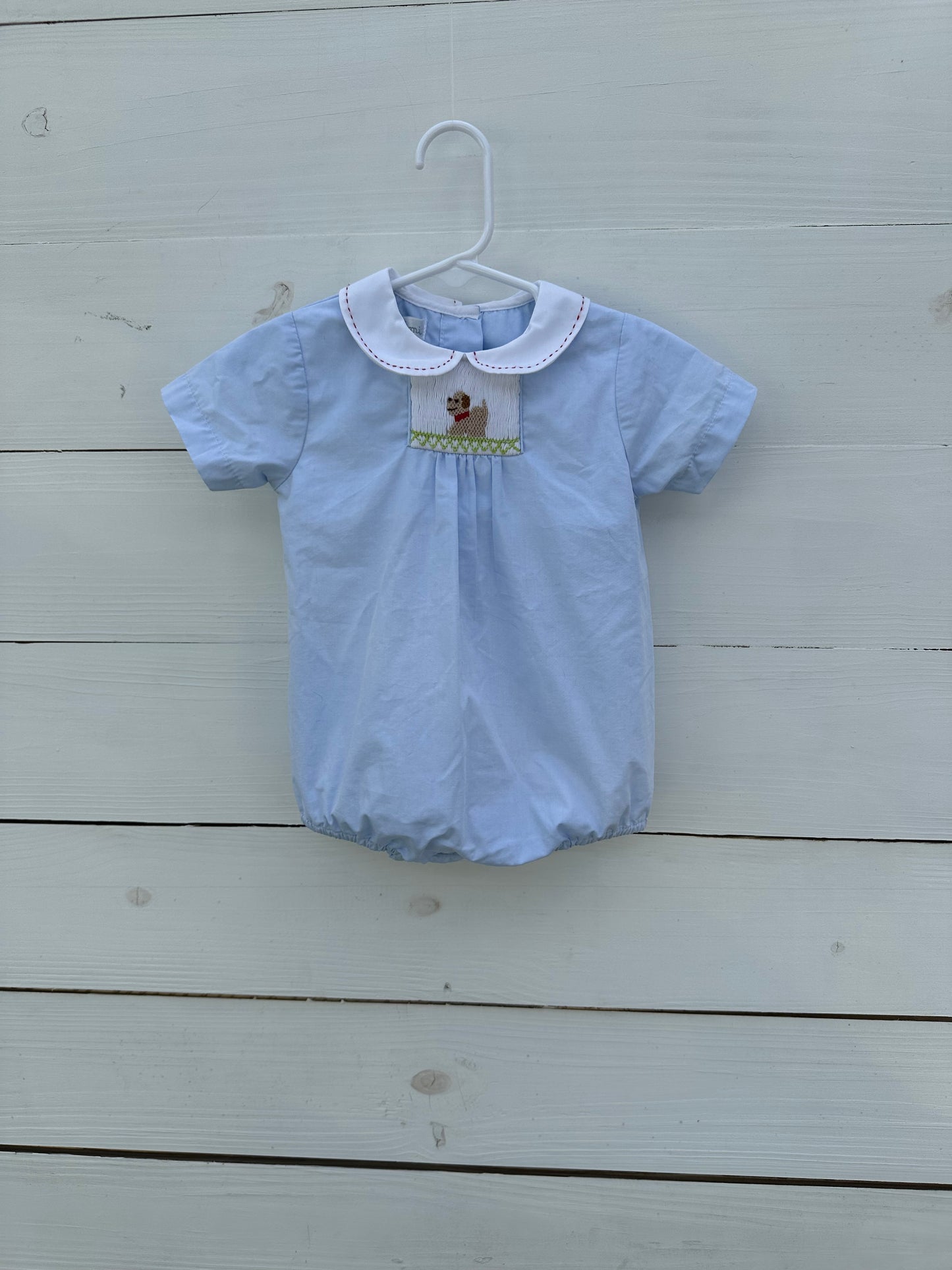 9m - Petit Ami Smocked Puppy Baby Blue Bubble