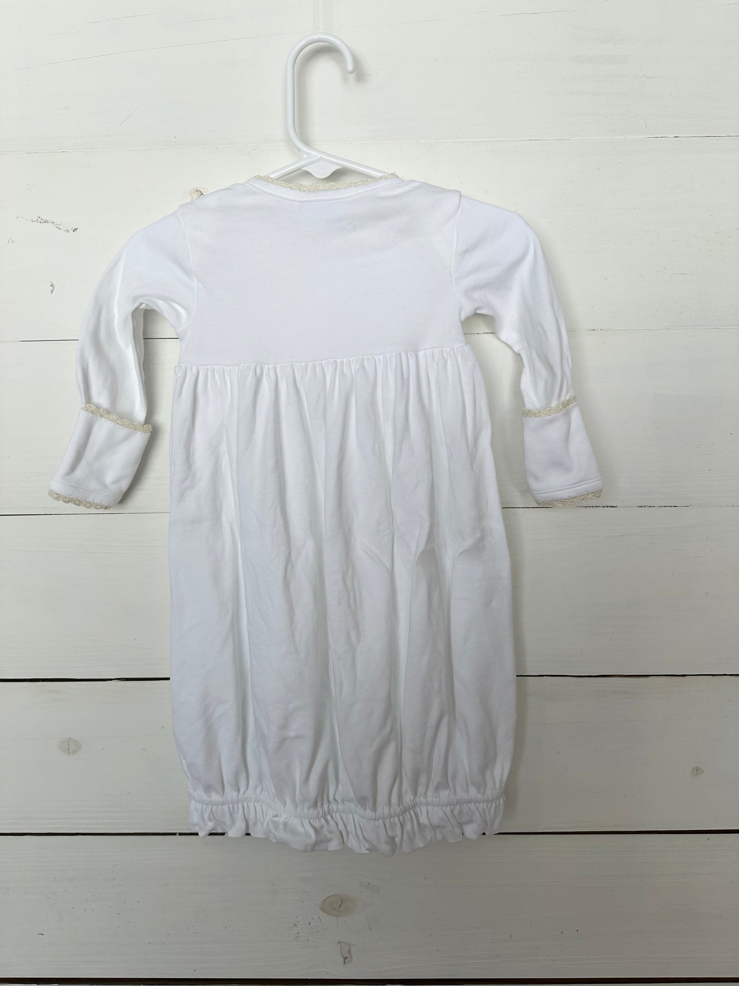 Squiggles by Charlie White Gown with Ivory Lace Trim & Rosebud Cross