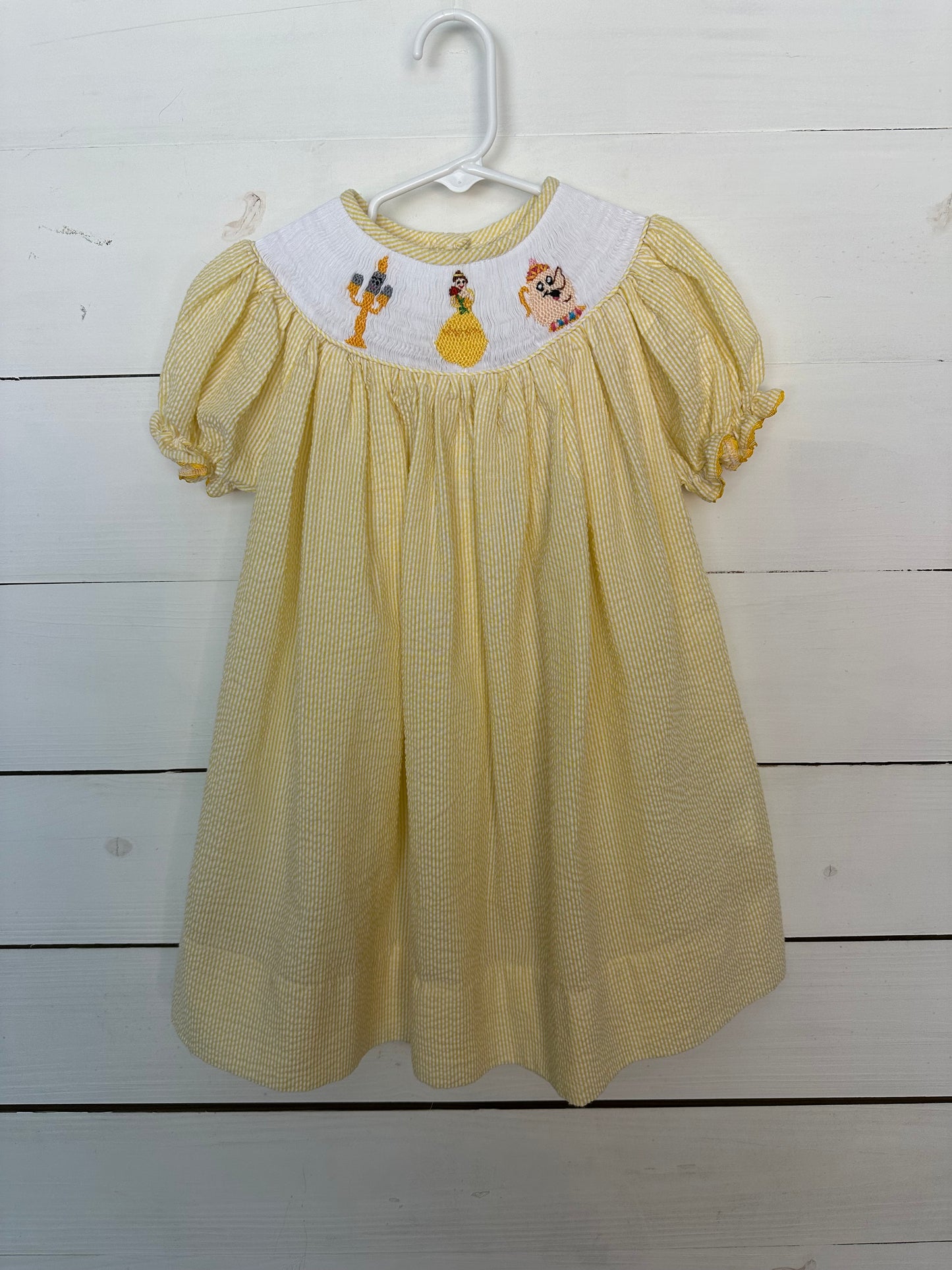 24m - Babeeni Yellow Seersucker Dress with Smocked Beauty & The Beast Characters