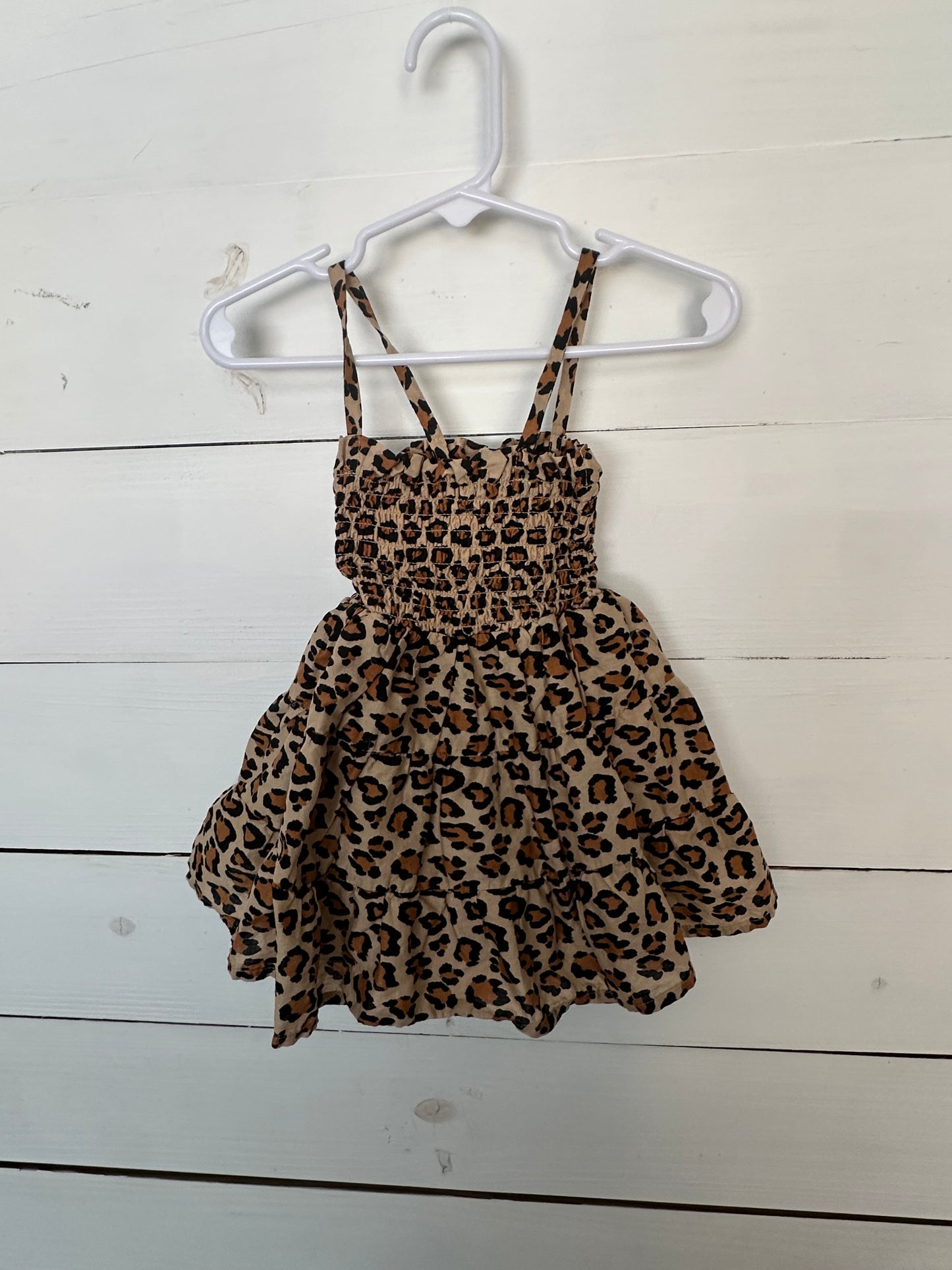 12/18M - Janie & Jack Leopard Dress with Smocked Top and Matching Bloomers