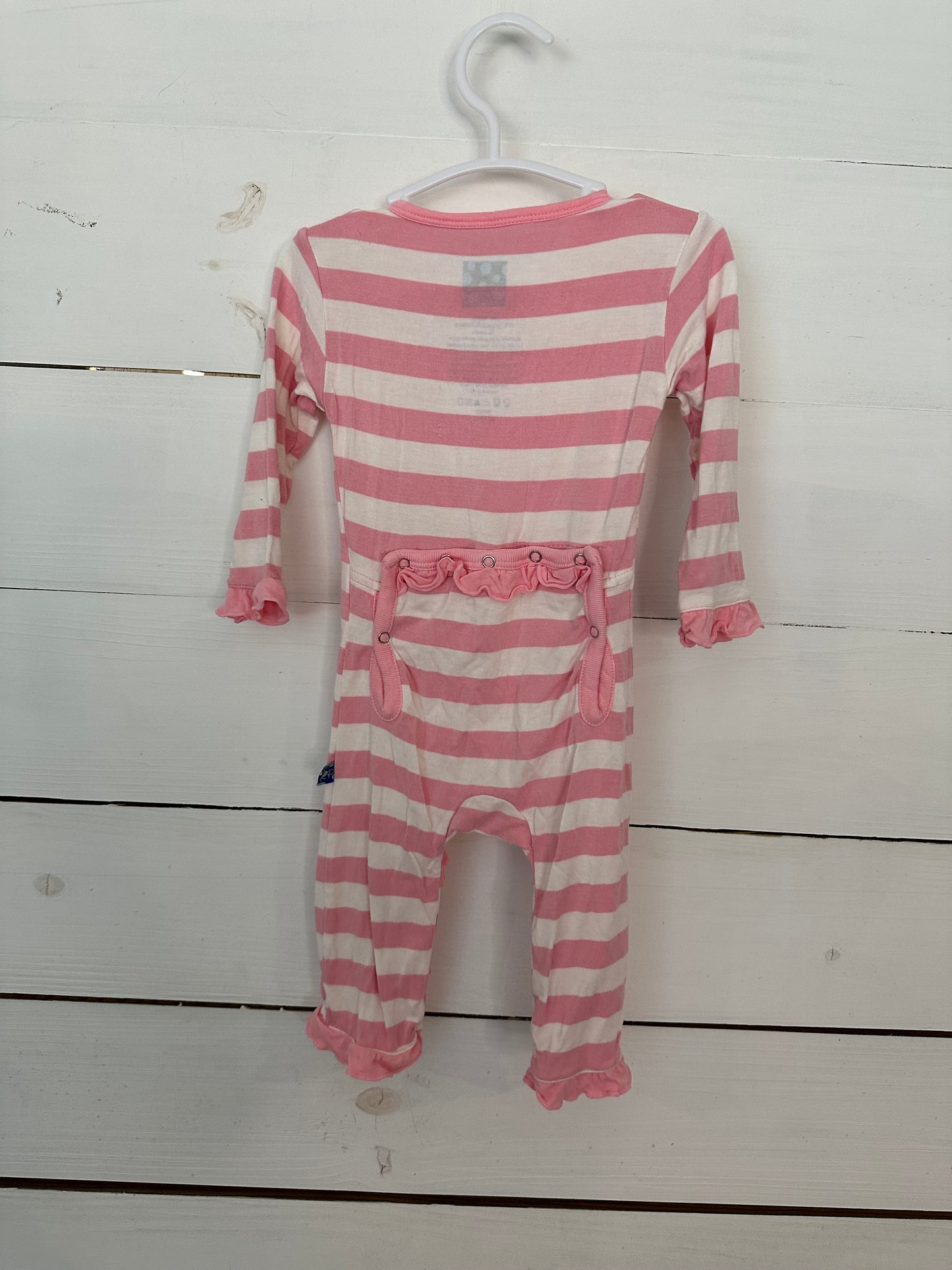 3-6M - Kickee Pants Pink and White Ruffled Romper