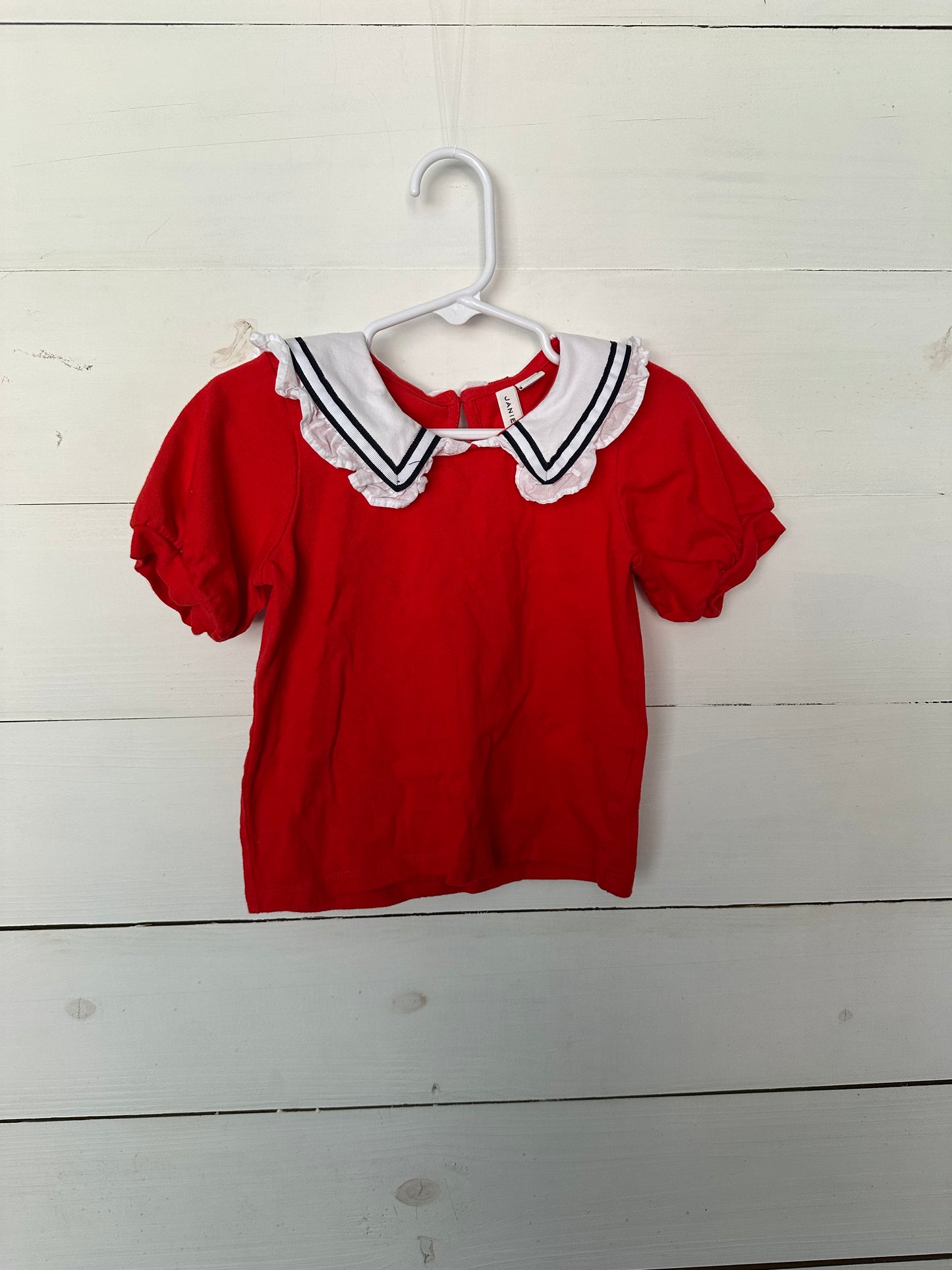 3T - Janie & Jack Red Sailor Collared Shirt and Navy Blue Striped Pants