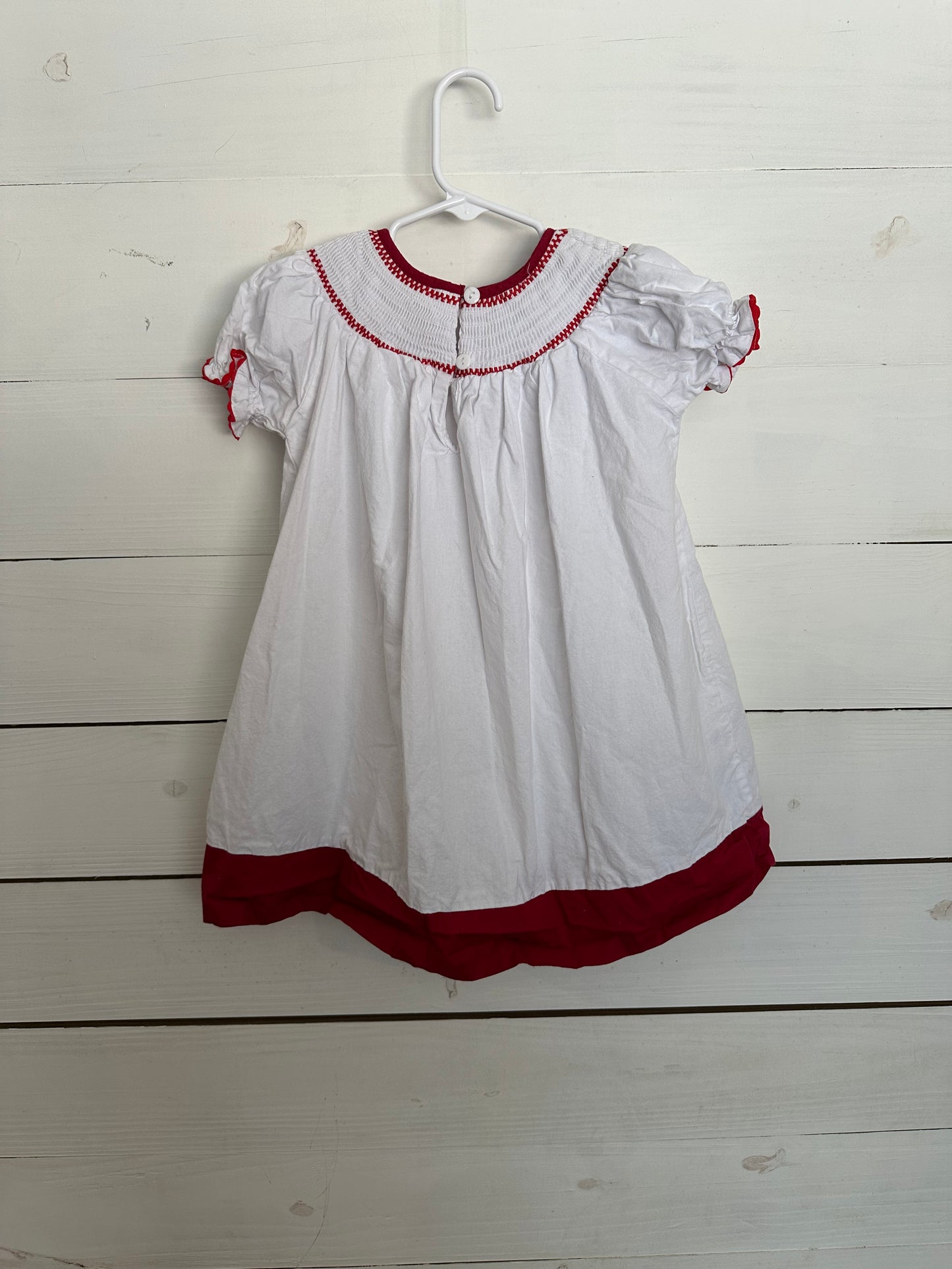 Lil Cactus White with Red Trim Santa and Reindeer Bishop Dress
