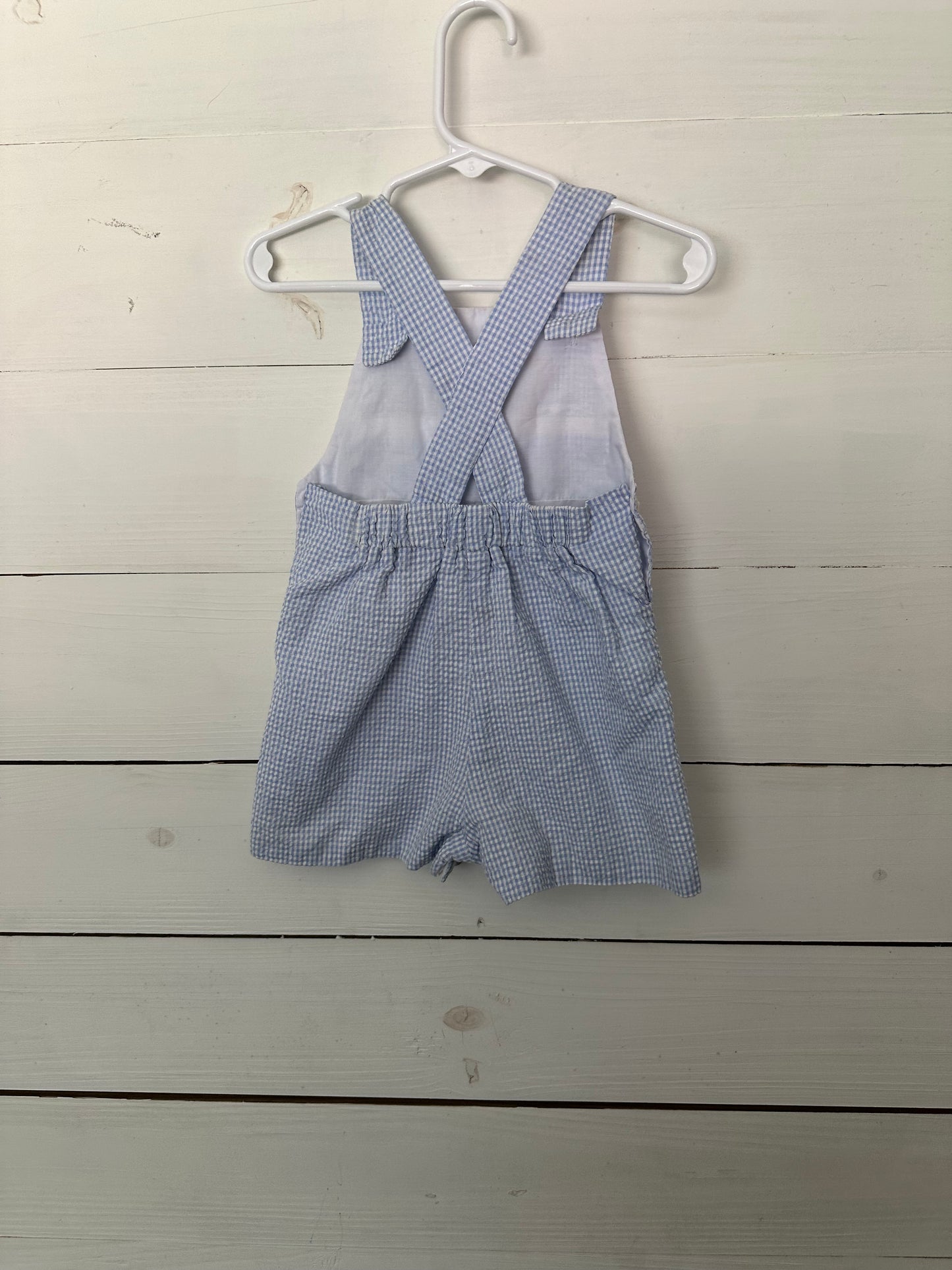 Blue Gingham Jon Jon with hand embroidered frog
