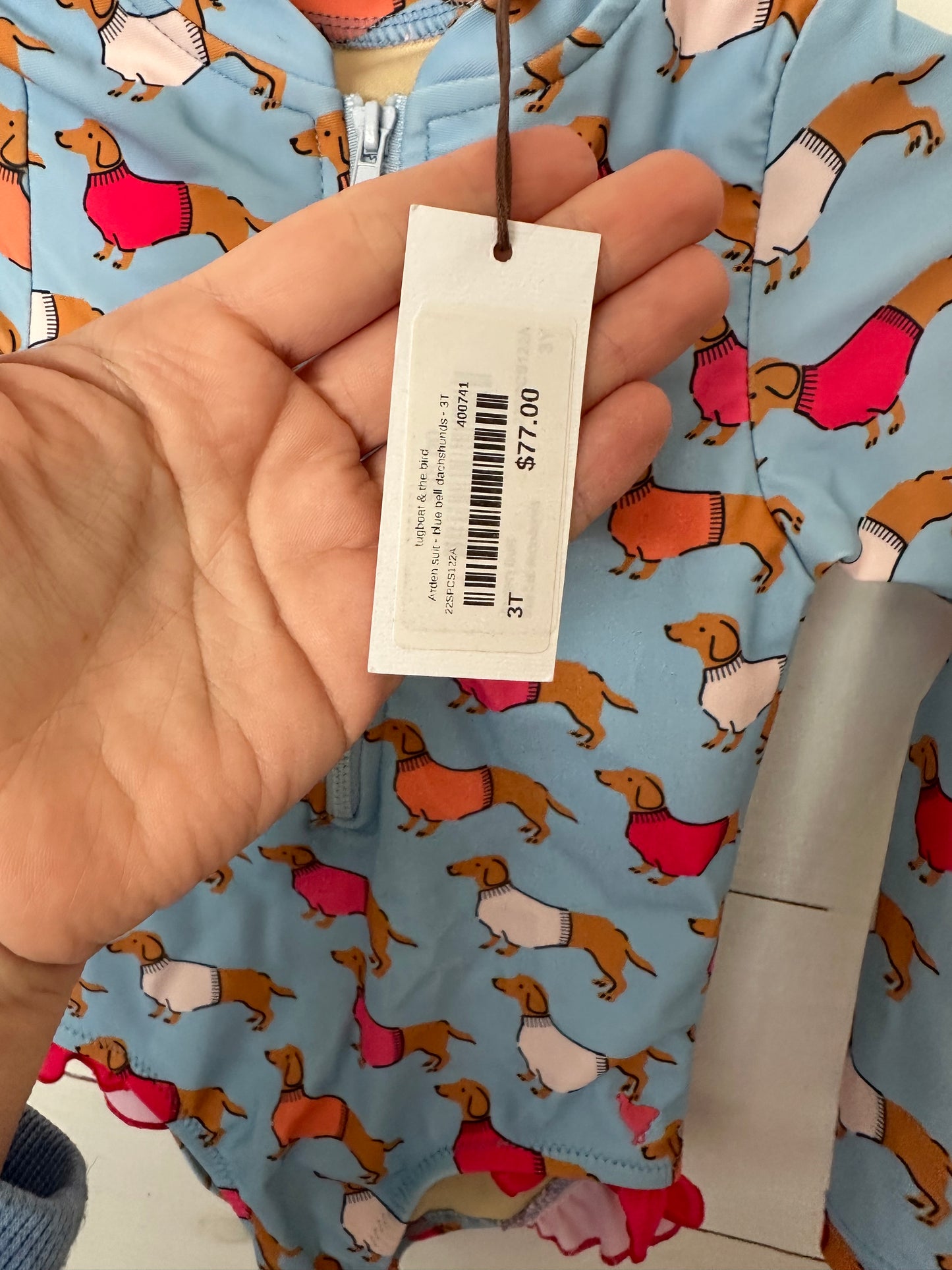 Pink Chicken One Piece Swimsuit with Dachshunds