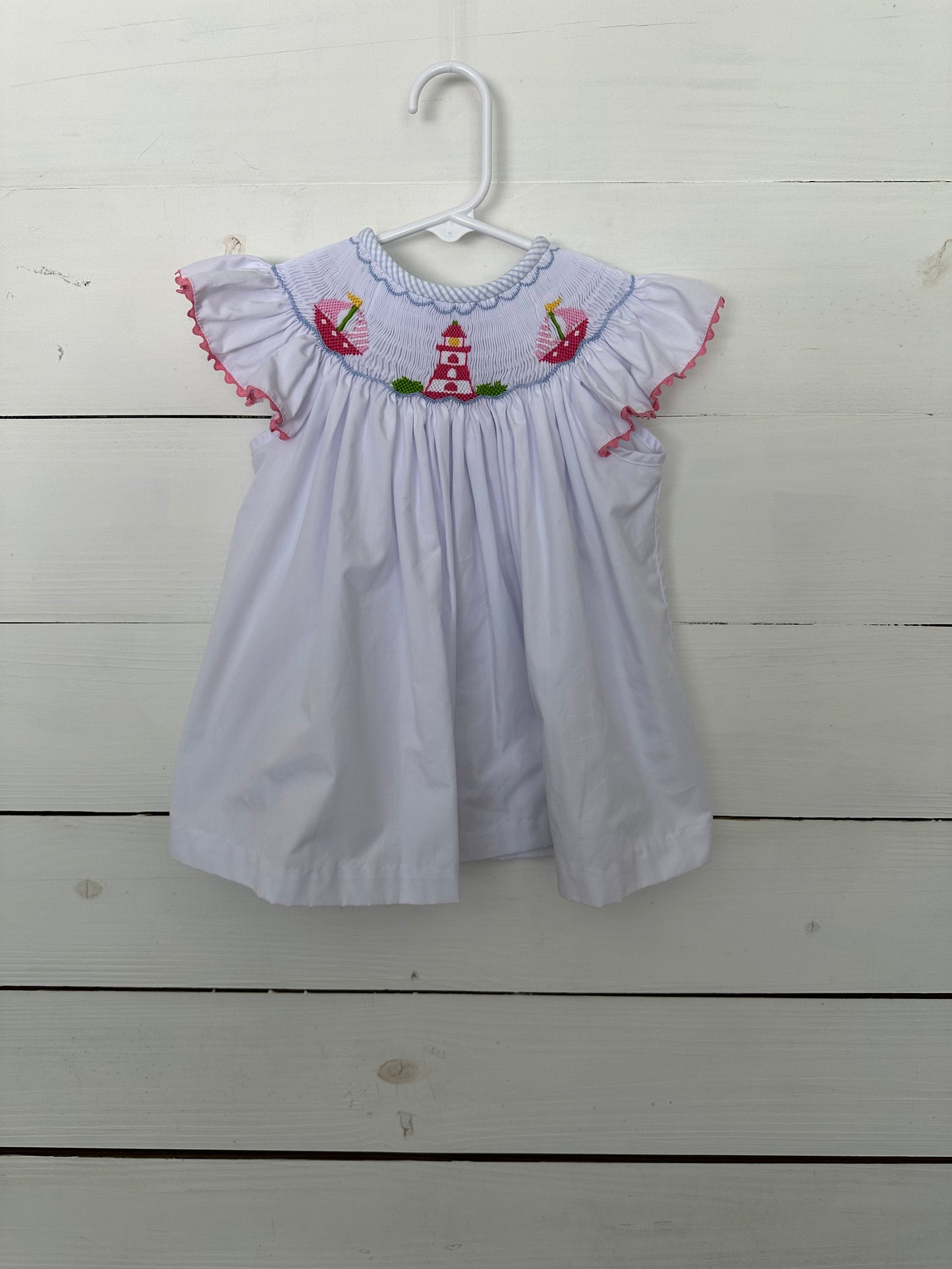 2T Shrimp & Grits Kits - Pink Sailboats and Lighthouse Smocked Dress