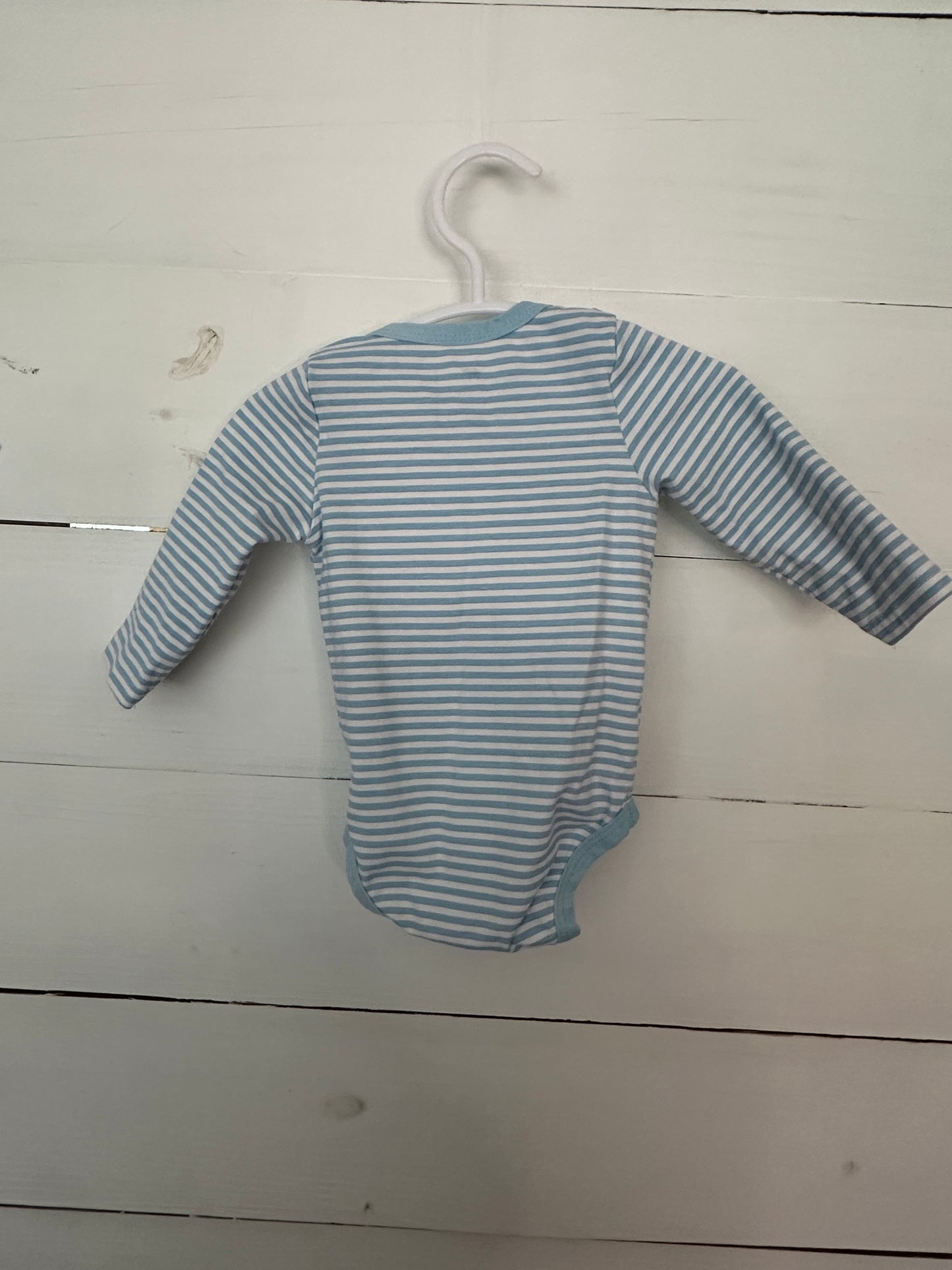 0-3m Blue Striped Monica & Andy Onesie