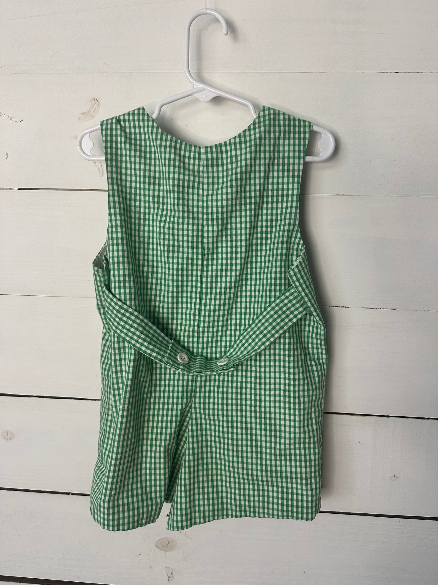 18M - Kelly Kids Green Gingham Jon Jon with Appliqued Tractor