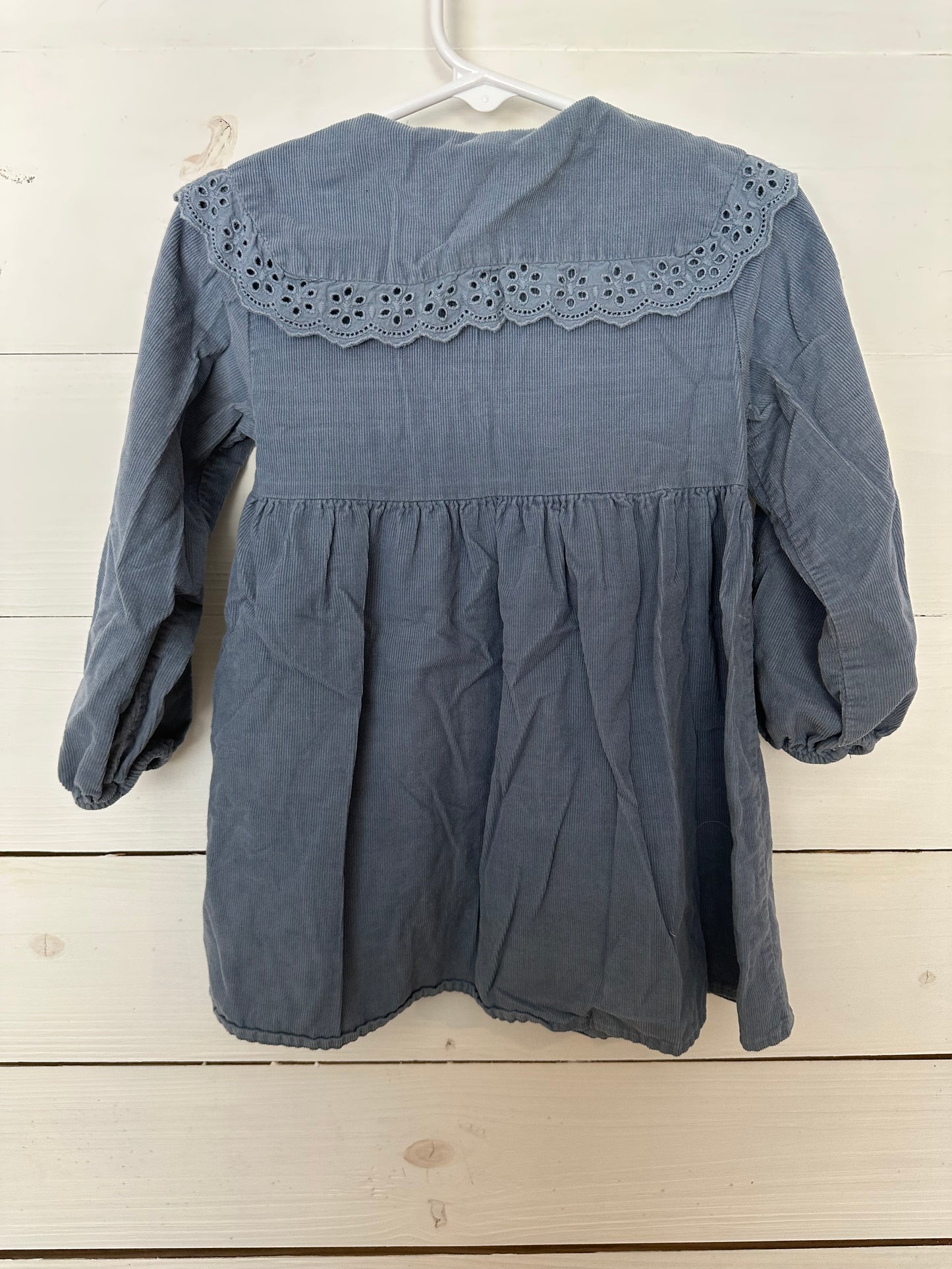 Zara: Corduroy Wedgewood Blue Long Sleeve Button Up Dress with Collar