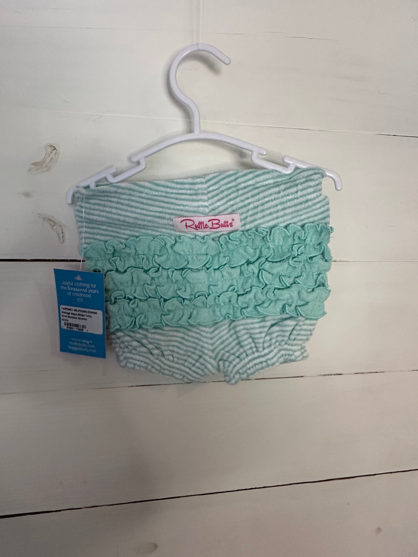 0-3M - Ruffle Butts Mint Striped Terry Cloth Shorts/Bloomers NWT