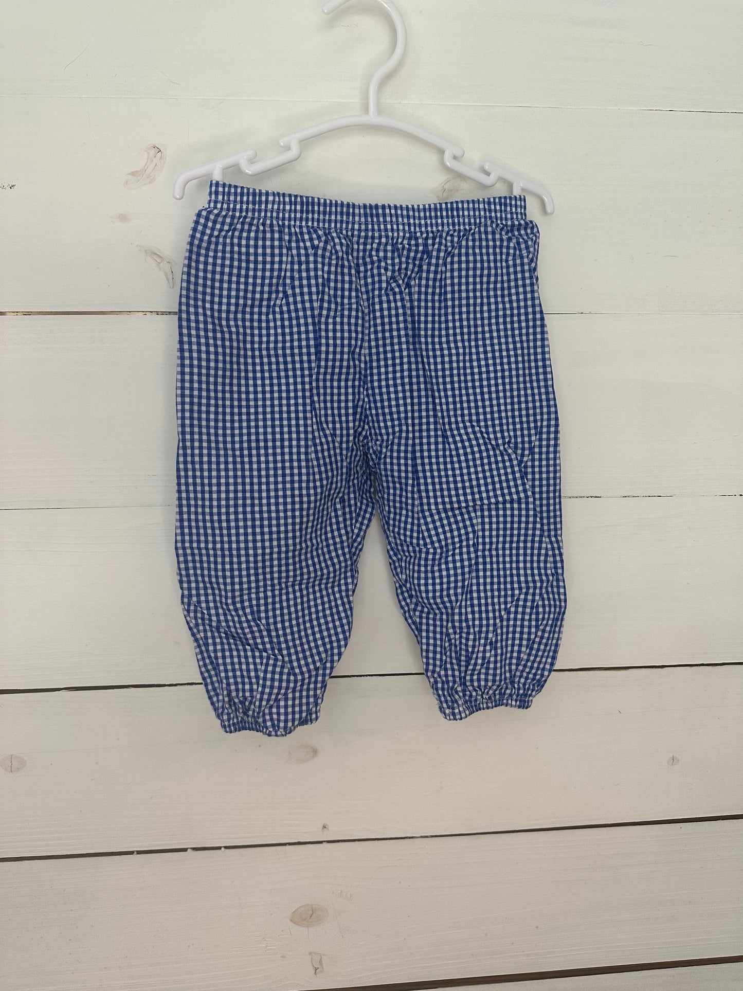 12m - Jelly Bean Lined Blue Gingham Pull On Pants