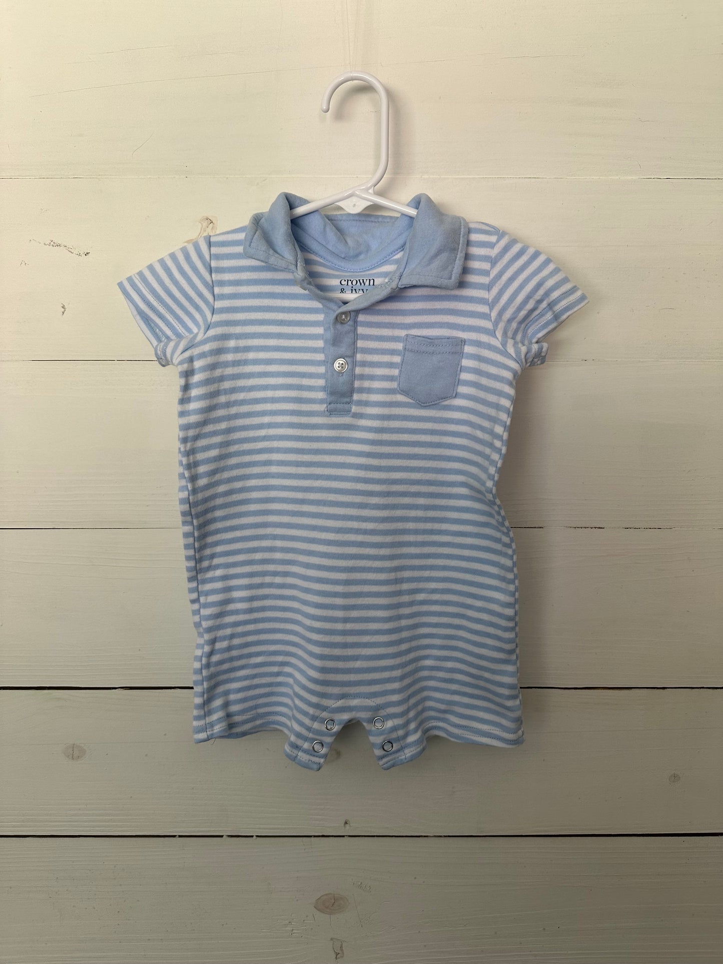 Crown & Ivy Blue Striped Romper with Collar