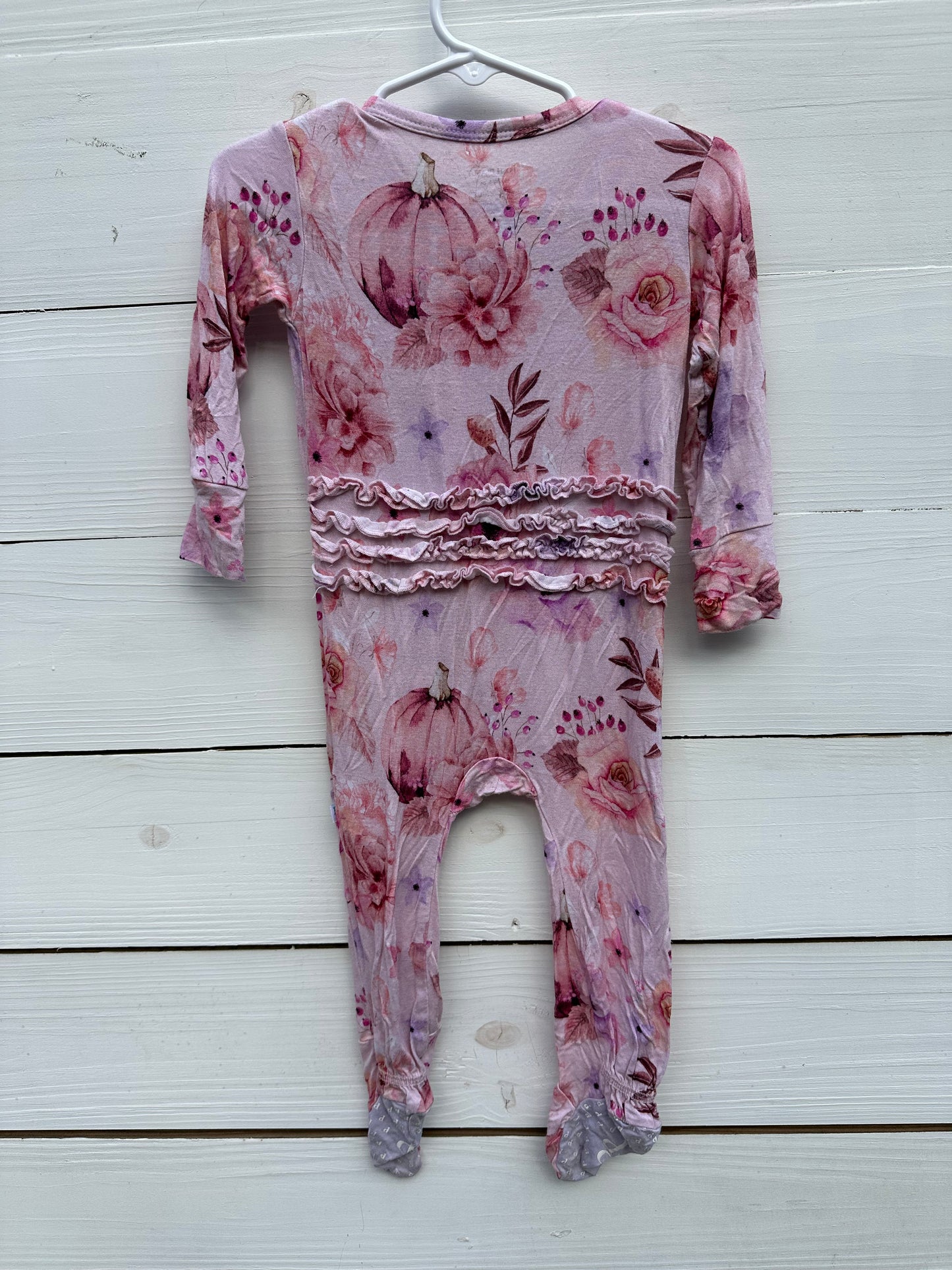 12/18m Posh Peanut Floral and Pumpkin Jammies - Grippy Feet, Double Zipper, and Ruffle Butt.