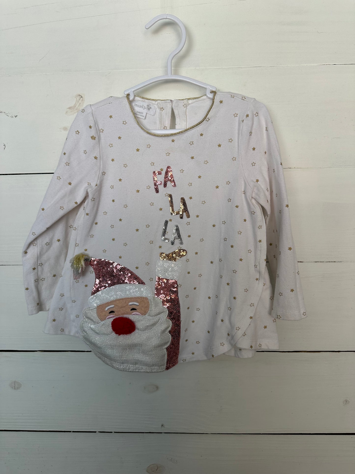 24M/2T - Mud Pie Santa Falala Shirt with Sequins