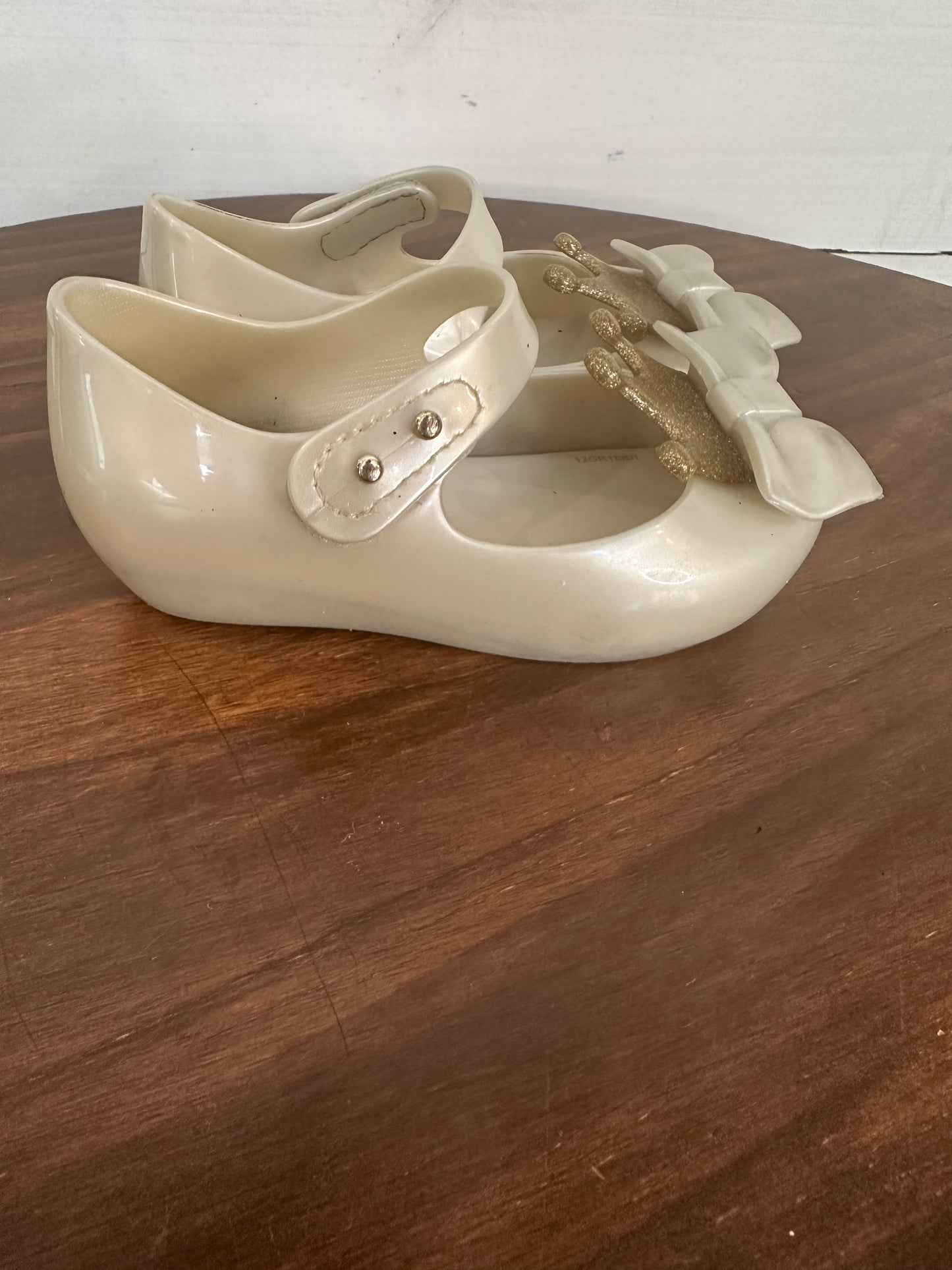 8 - Mini Melissa Silver Shoes with Bows and Gold Sparkle Crown