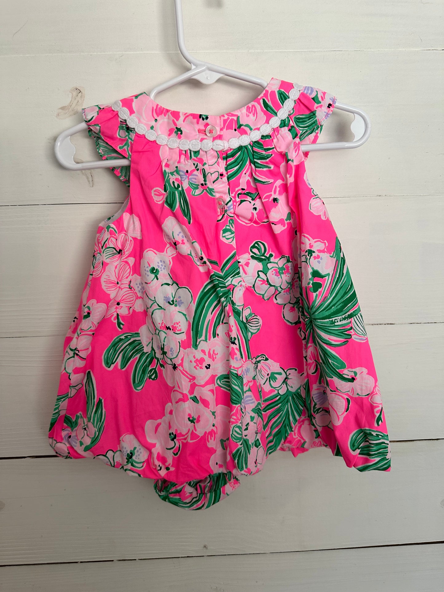 Lilly Pulitzer Hot Pink Shift with Light Pink and Green Floral Print and matching bloomers