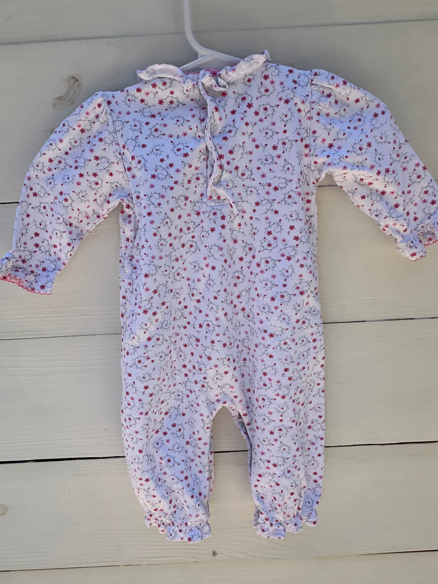 3/6m - Kissy Kissy Pink Smocked Flower Romper with Ruffled neck