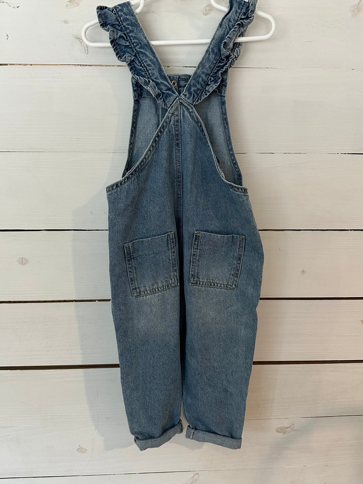 3-4T - Zara Denim Overalls with Ruffle Straps