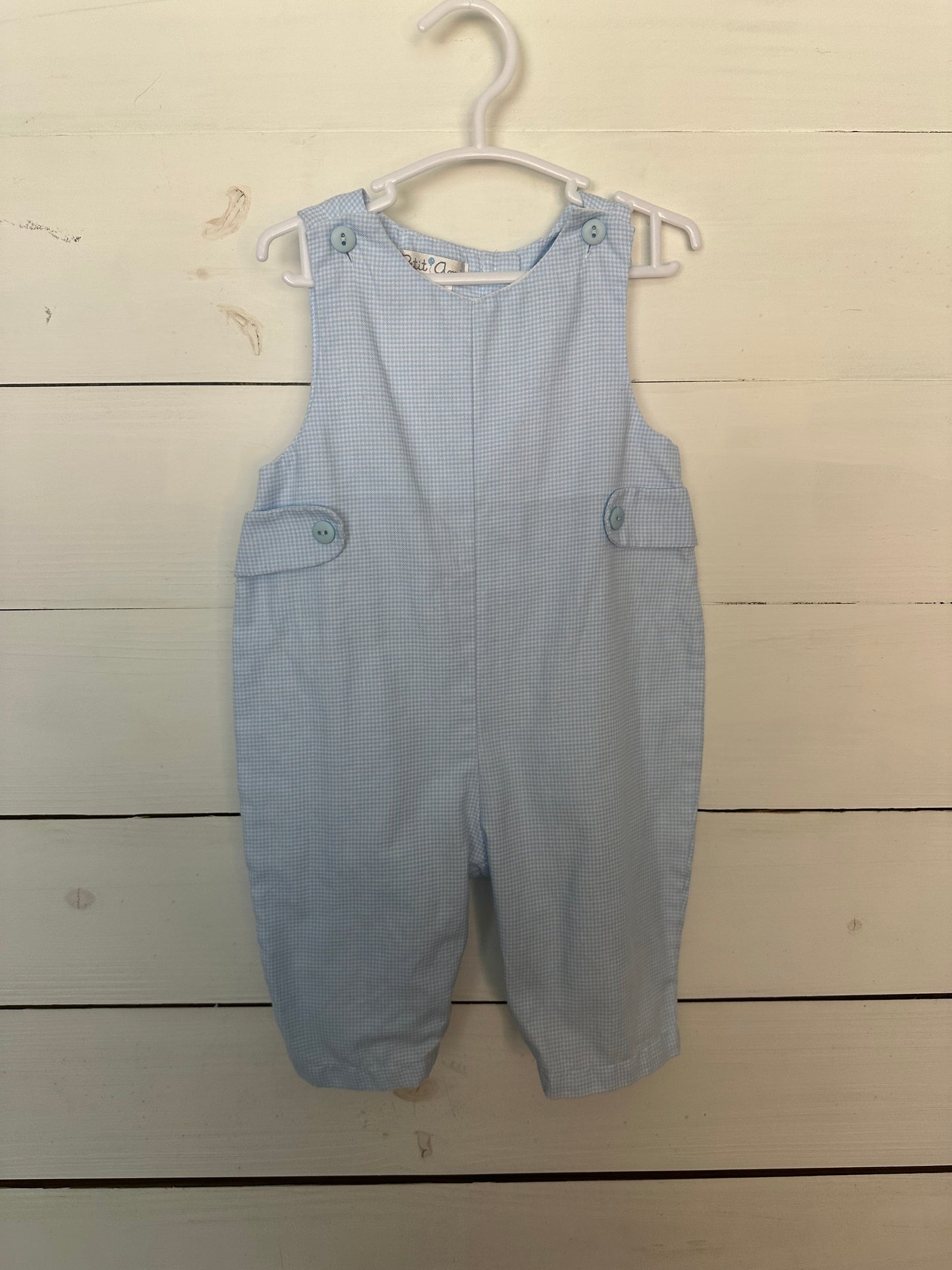 24M - Petit Ami Baby Blue Gingham Longalls