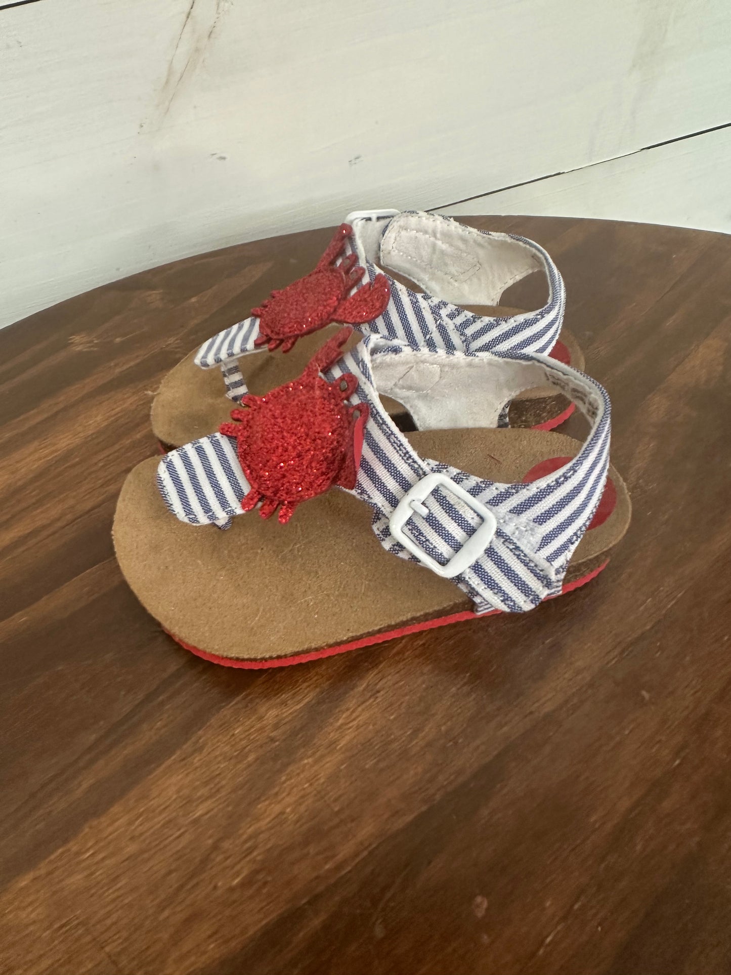 6 - Blue and White Striped Sandal with Glitter Crab
