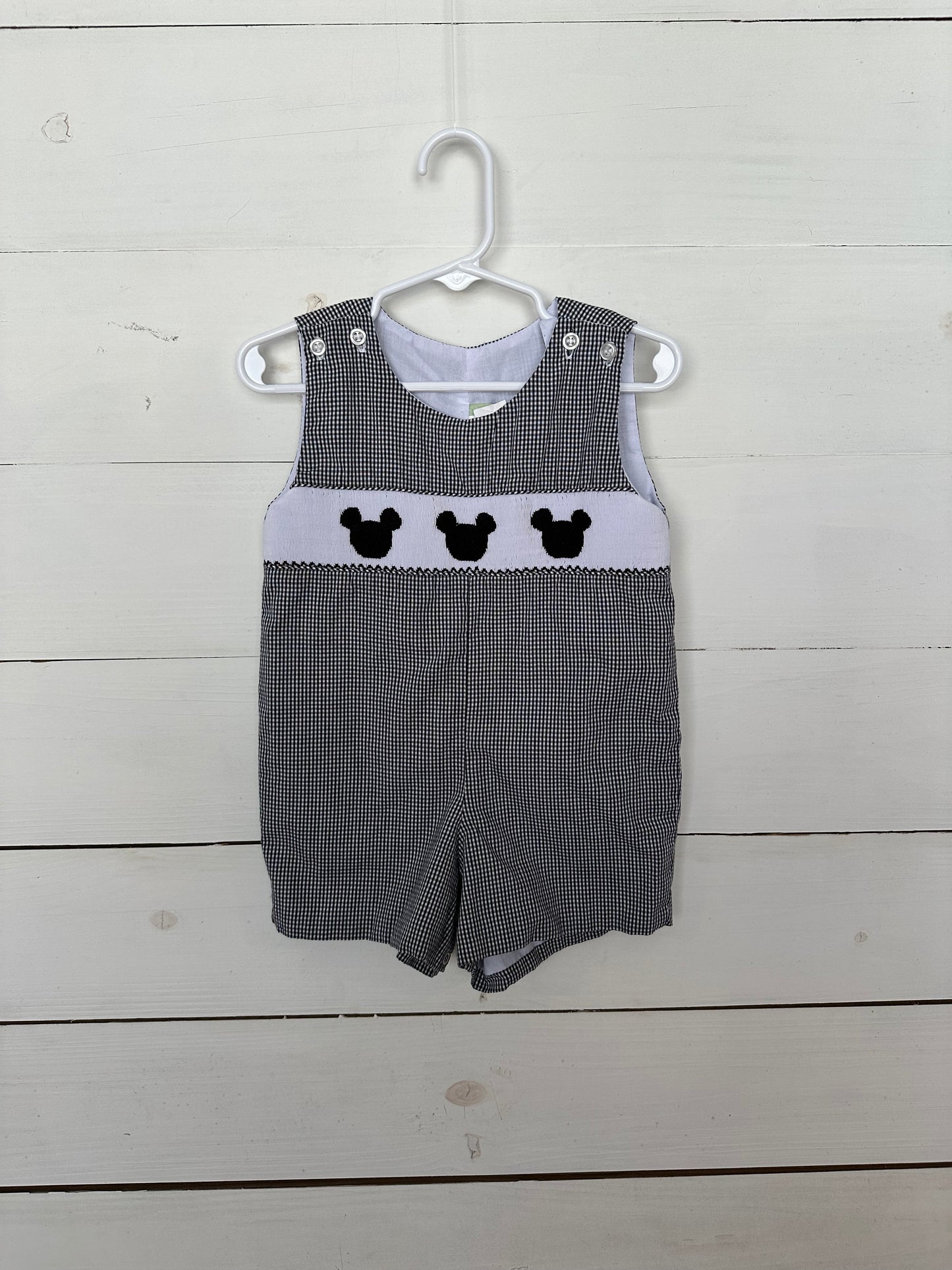 Classic Whimsy Black & White Gingham Mickey Mouse Smocked Jon Jon