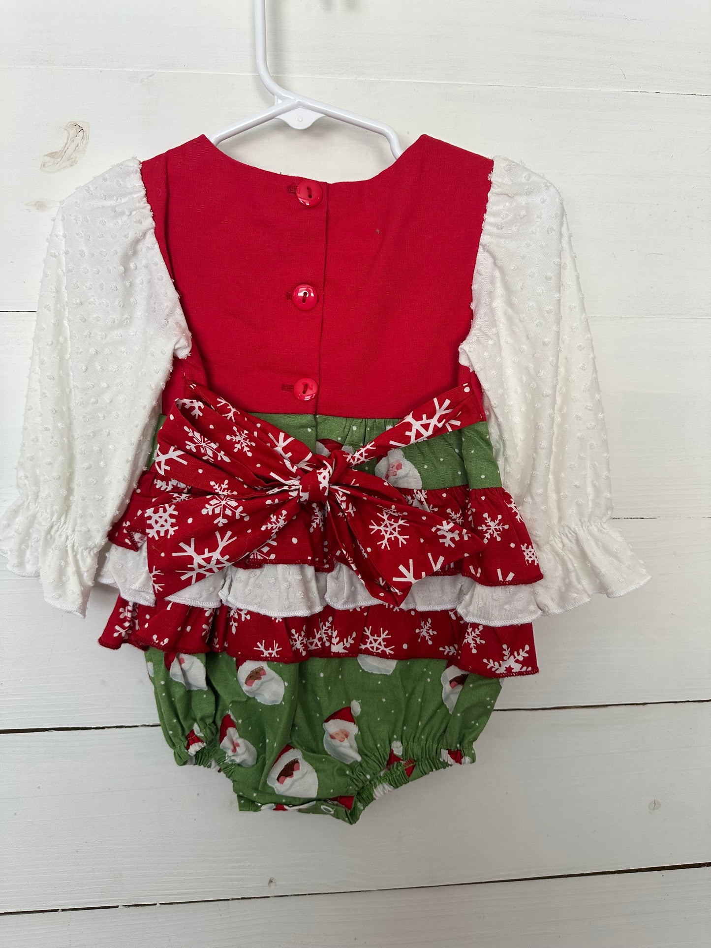 Ricrac & Ruffles Christmas Santa Bubble with Ruffle Details and Swiss Dot Sleeves