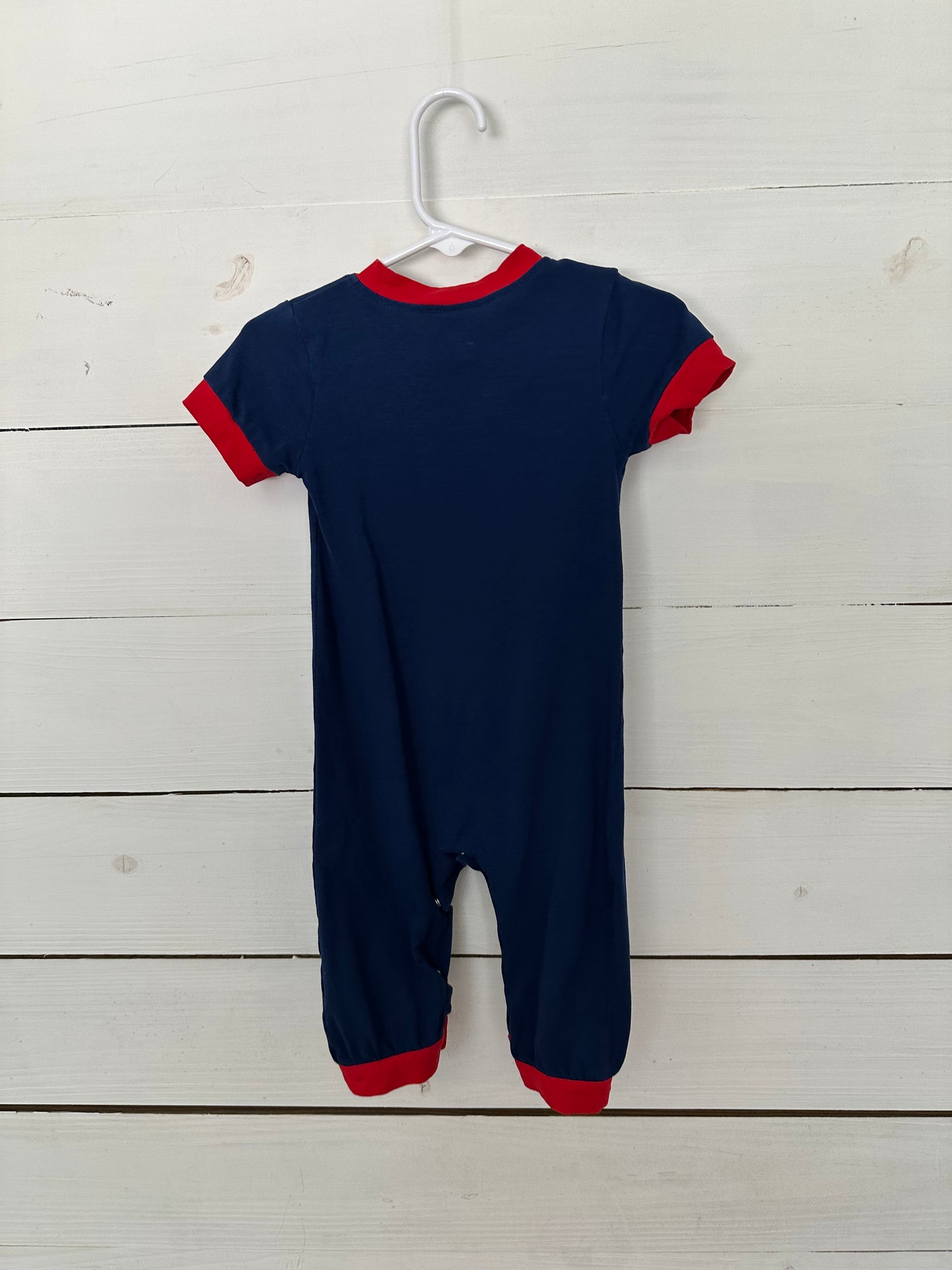 9M- Navy Blue Farm Animal Smocked Romper - Busy Bee Smocks