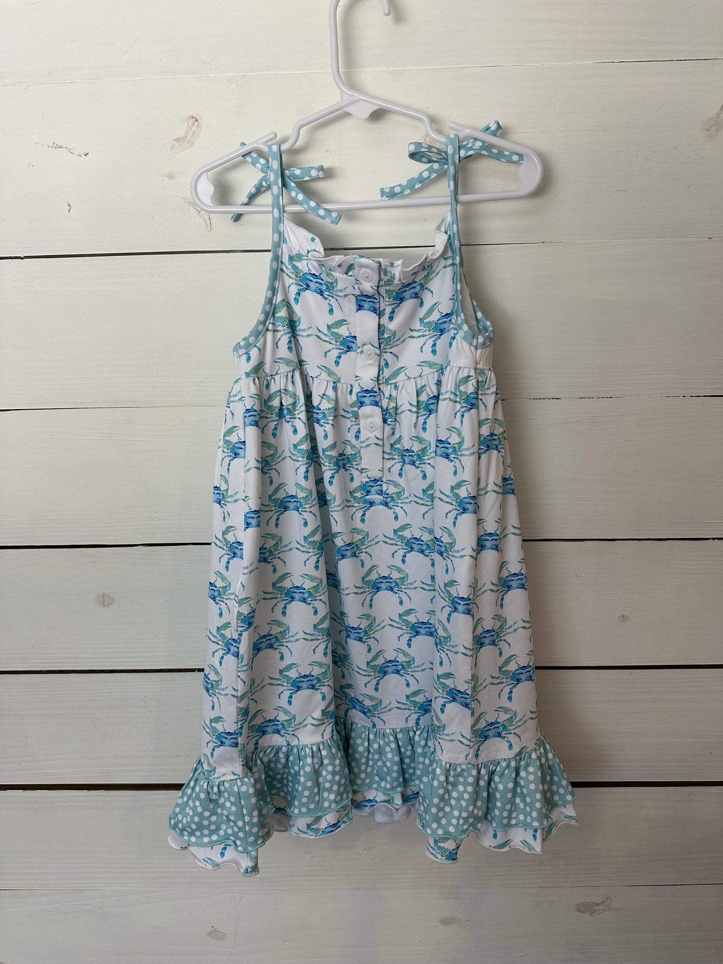 4T -Saving Grace Smocks Blue Crab Smocked Dress