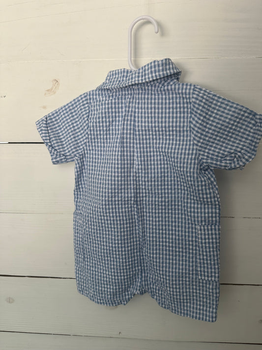6-9M - Liam & James Gingham Romper and Matching Hat